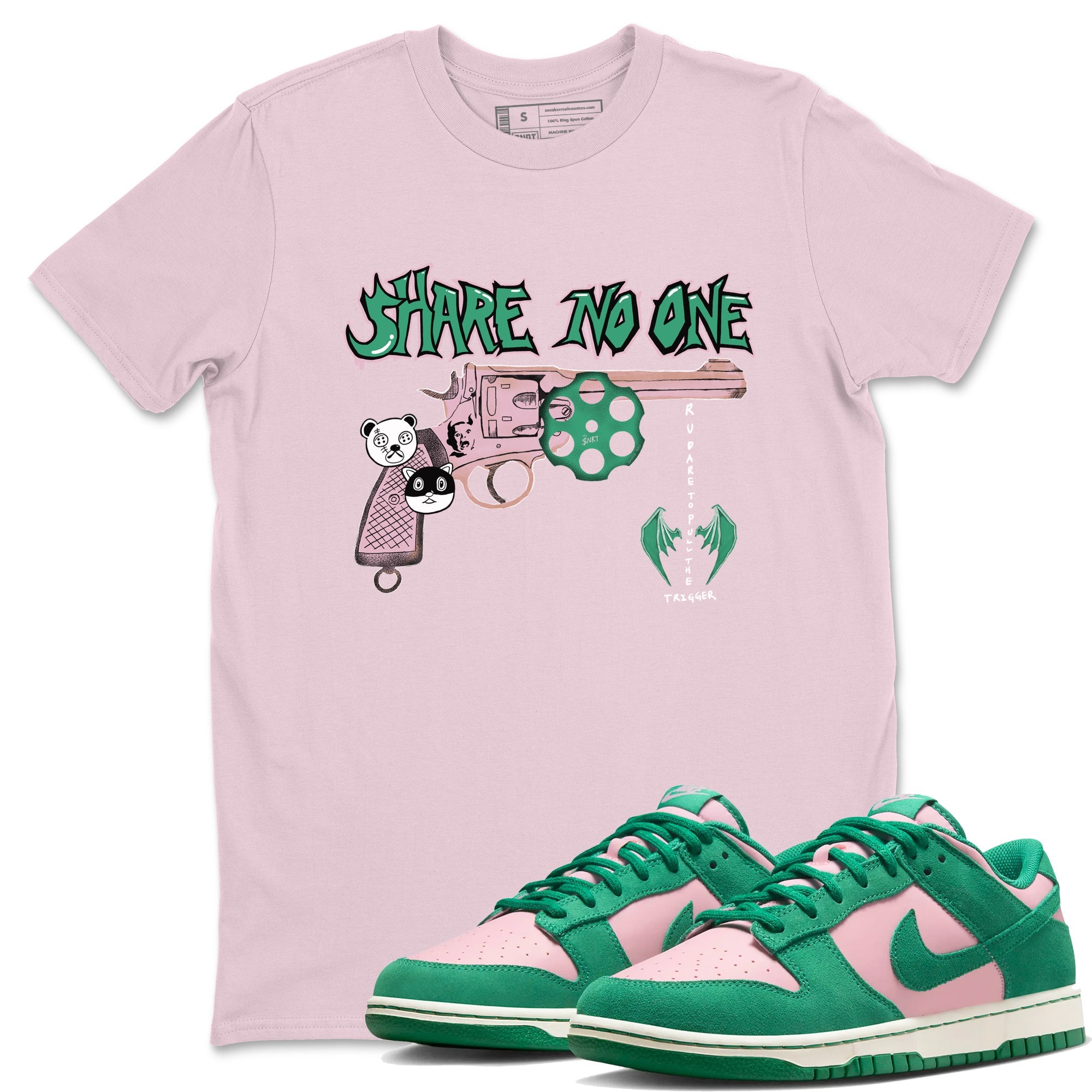 Dunk Medium Soft Pink Malachite shirt to match jordans Share No One sneaker tees Dunk Medium Soft Pink Malachite Drip Gear Zone unisex cotton Pink 1 crew neck shirt