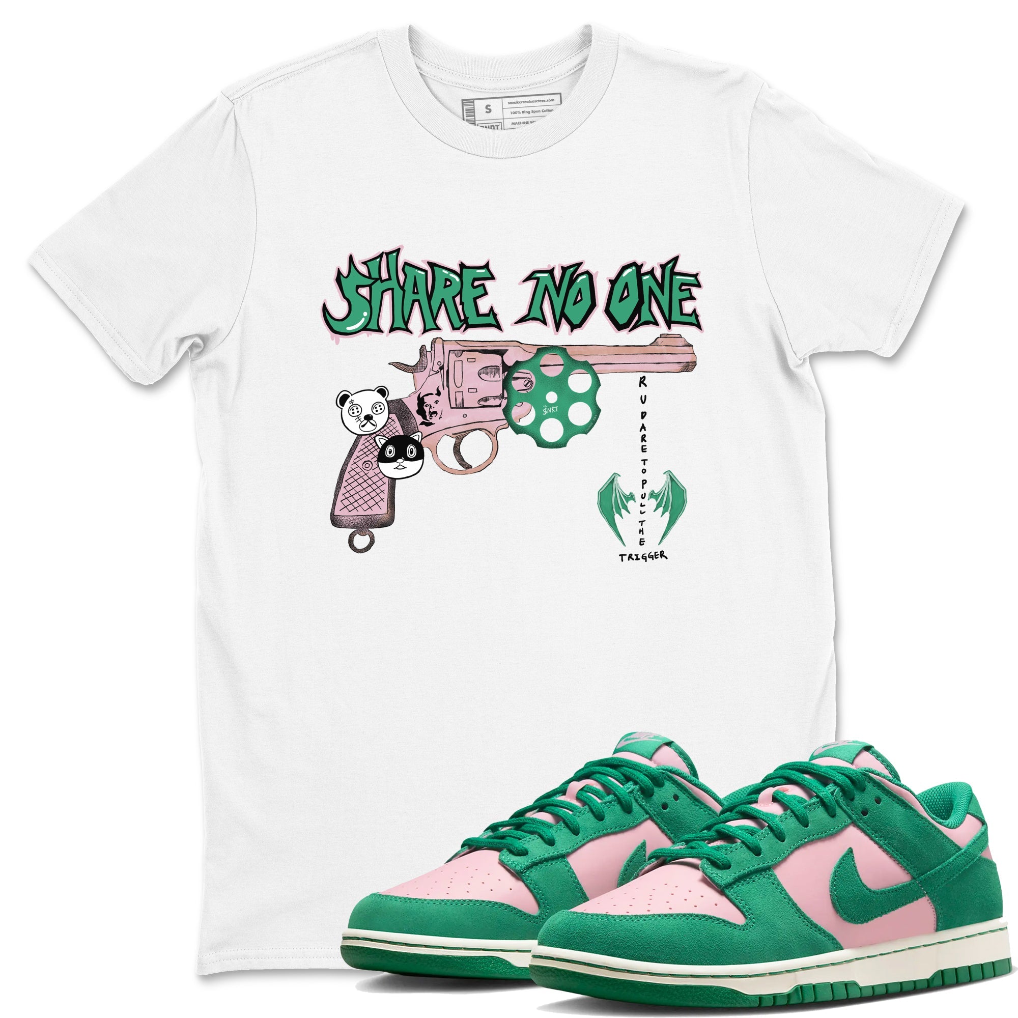 Dunk Medium Soft Pink Malachite shirt to match jordans Share No One sneaker tees Dunk Medium Soft Pink Malachite Drip Gear Zone unisex cotton White 1 crew neck shirt
