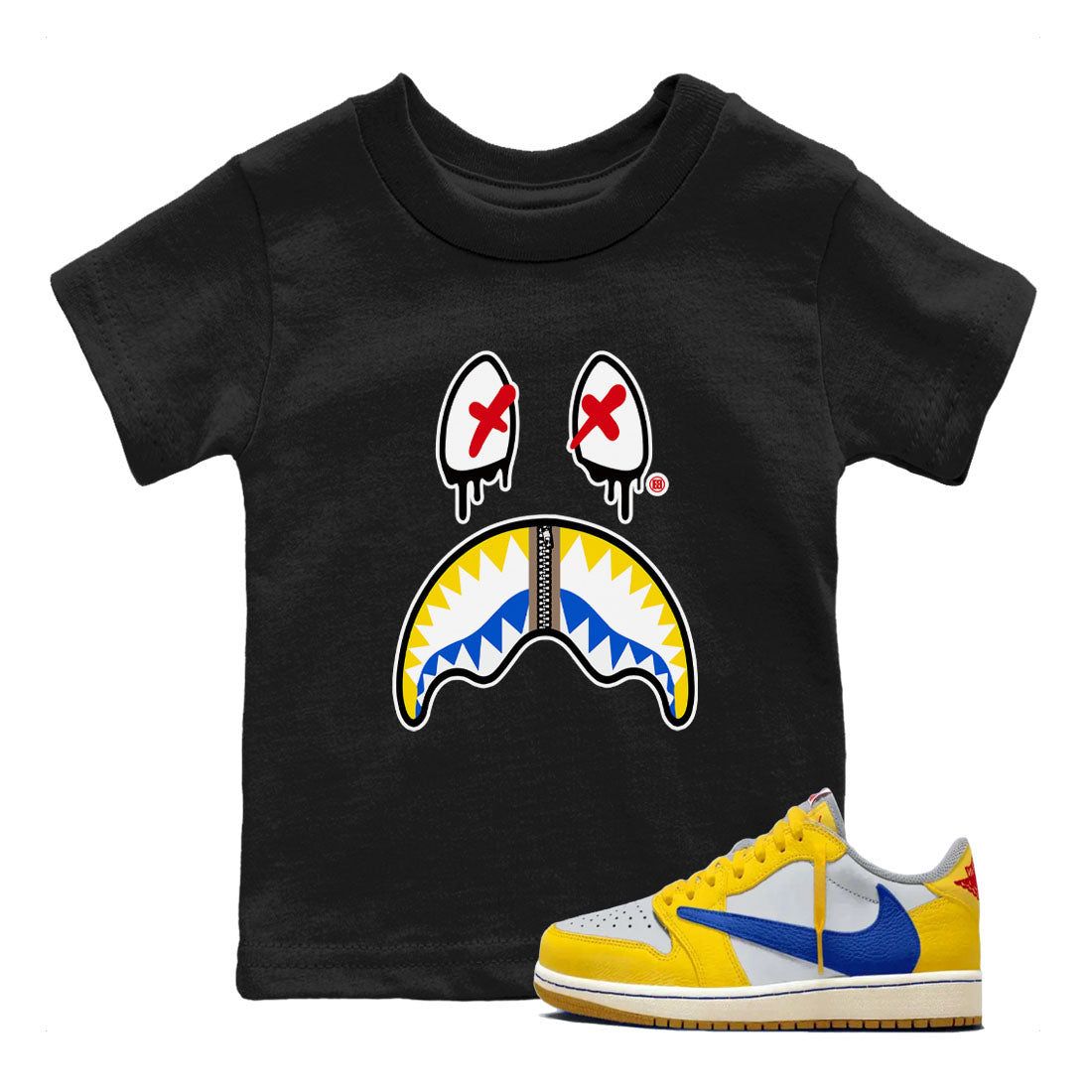 1s Travis Scott Canary shirt to match jordans Shark Face sneaker tees Air Jordan 1 Travis Scott Canary Drip Gear Zone baby toddler Black 1 cotton Shirt