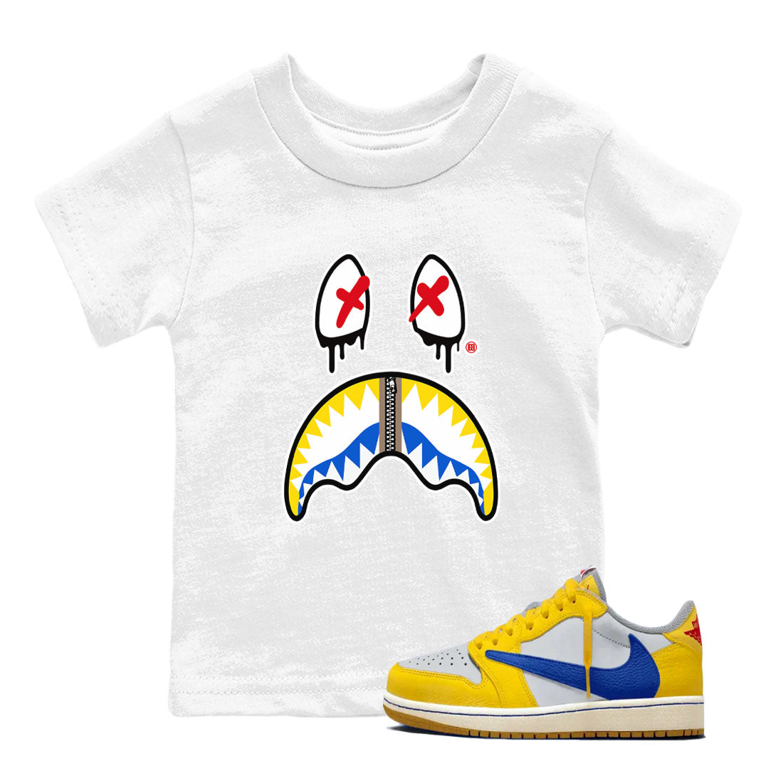 1s Travis Scott Canary shirt to match jordans Shark Face sneaker tees Air Jordan 1 Travis Scott Canary Drip Gear Zone baby toddler White 1 cotton Shirt