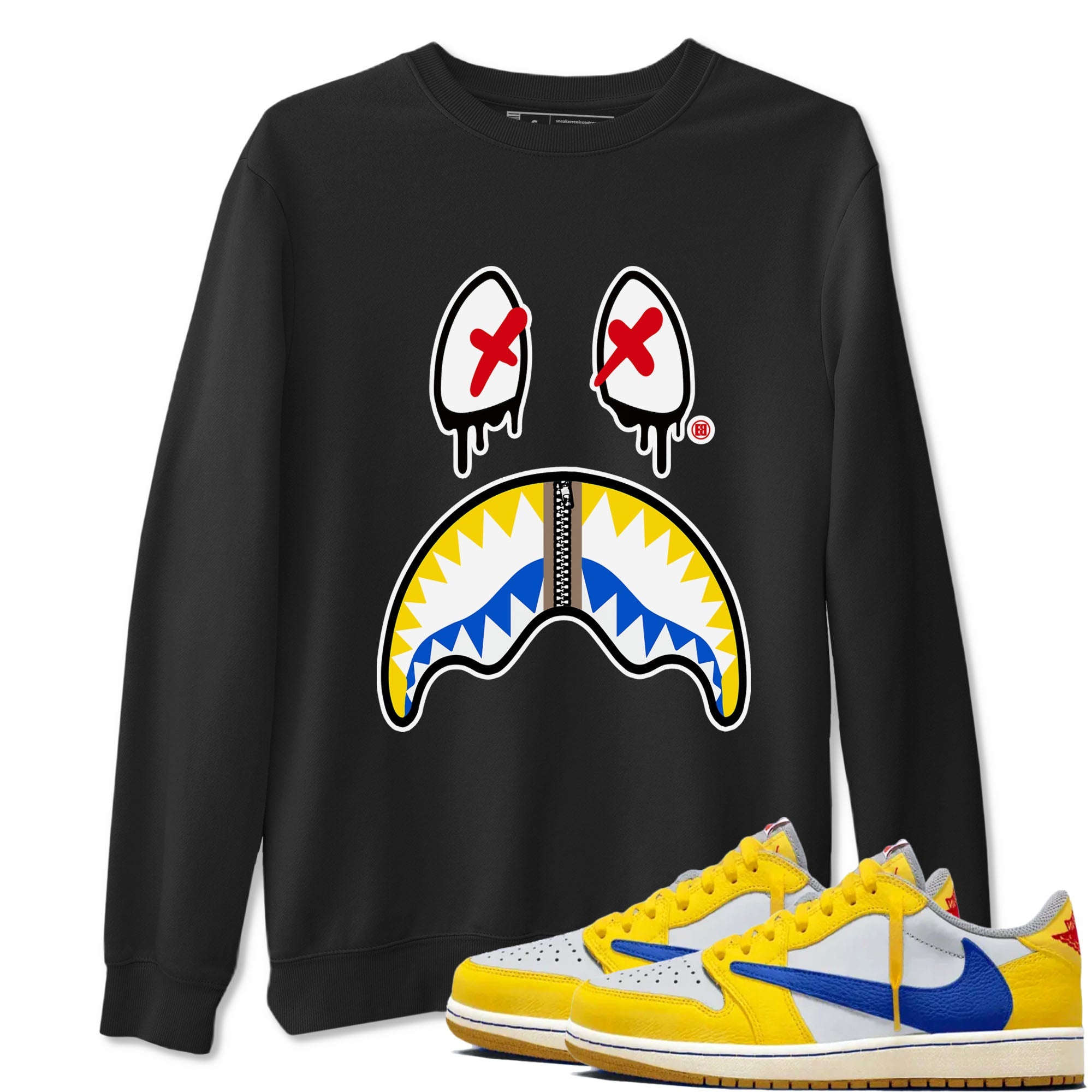1s Travis Scott Canary shirt to match jordans Shark Face sneaker tees Air Jordan 1 Travis Scott Canary Drip Gear Zone unisex cotton Black 1 crew neck shirt