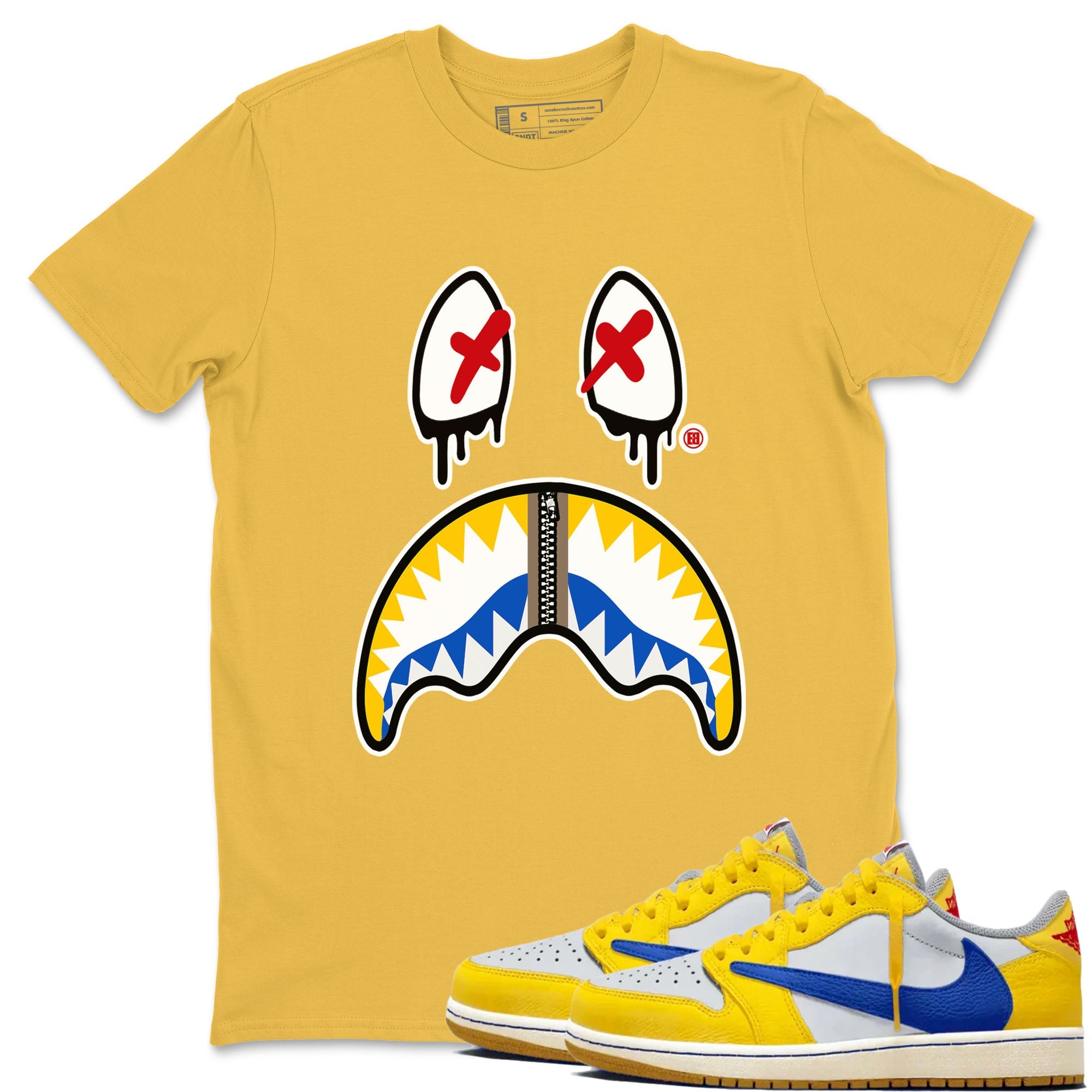 1s Travis Scott Canary shirt to match jordans Shark Face sneaker tees Air Jordan 1 Travis Scott Canary Drip Gear Zone unisex cotton Daisy 1 crew neck shirt