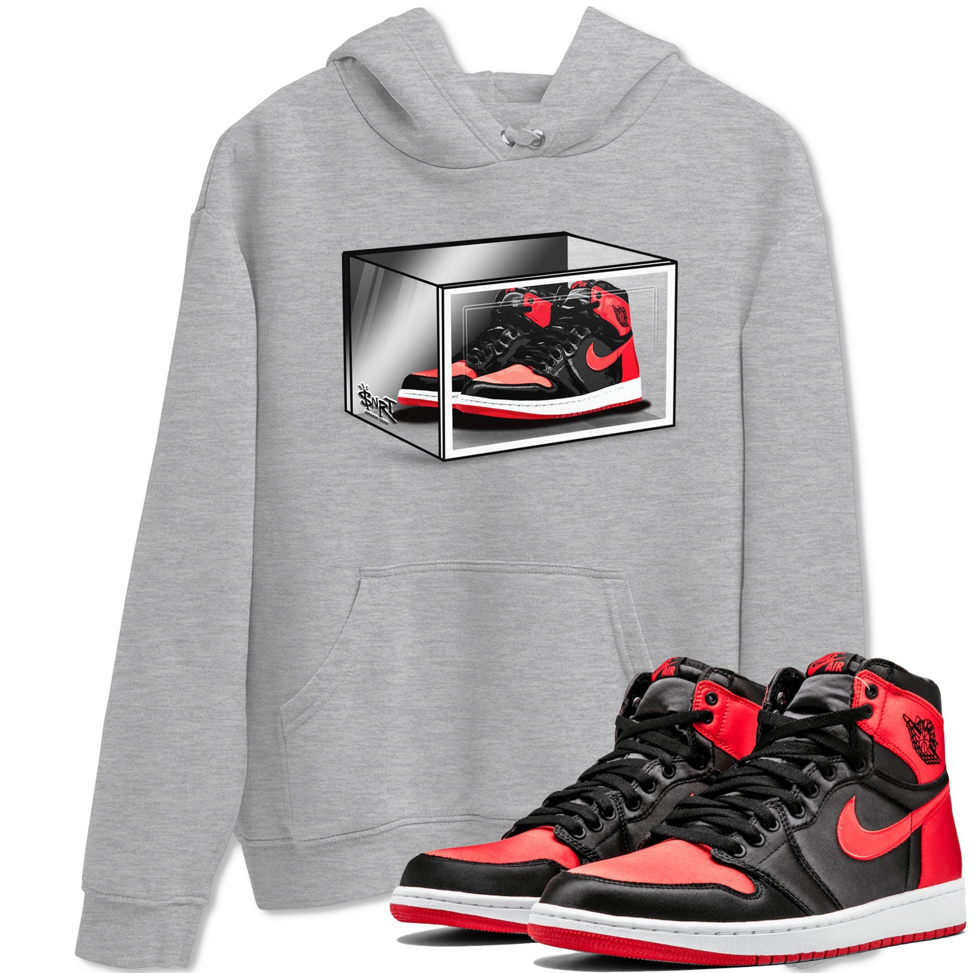 Air Jordan 1 Retro High OG Satin Bred shirt to match jordans Shoe Box sneaker release tees Air Jordan 1 Satin Bred Drip Gear Zone Unisex Streetwear Clothing Heather Grey 1 T-Shirt