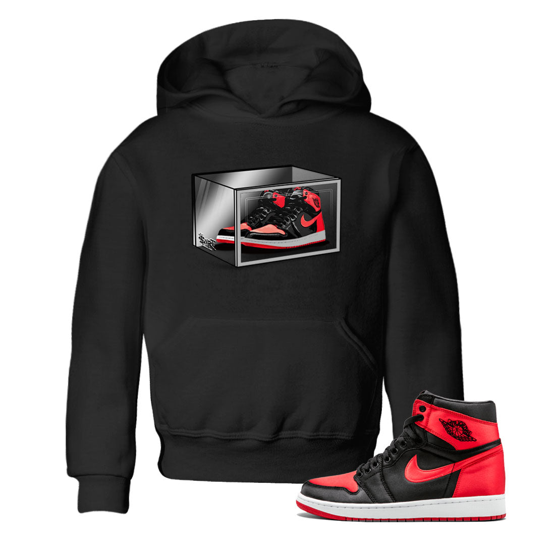 Air Jordan 1 Retro High OG Satin Bred shirt to match jordans Shoe Box sneaker release tees Air Jordan 1 Satin Bred Drip Gear Zone Baby Toddler Black 1 T-Shirt
