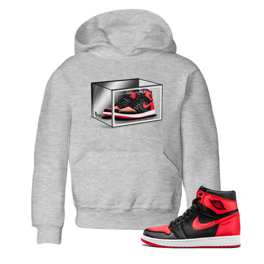 Air Jordan 1 Retro High OG Satin Bred shirt to match jordans Shoe Box sneaker release tees Air Jordan 1 Satin Bred Drip Gear Zone Baby Toddler Heather Grey 1 T-Shirt