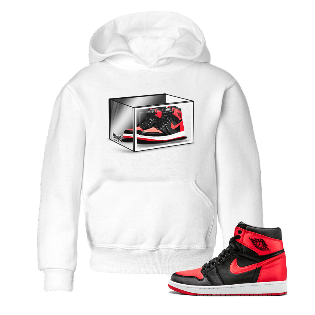 Air Jordan 1 Retro High OG Satin Bred shirt to match jordans Shoe Box sneaker release tees Air Jordan 1 Satin Bred Drip Gear Zone Baby Toddler White 1 T-Shirt