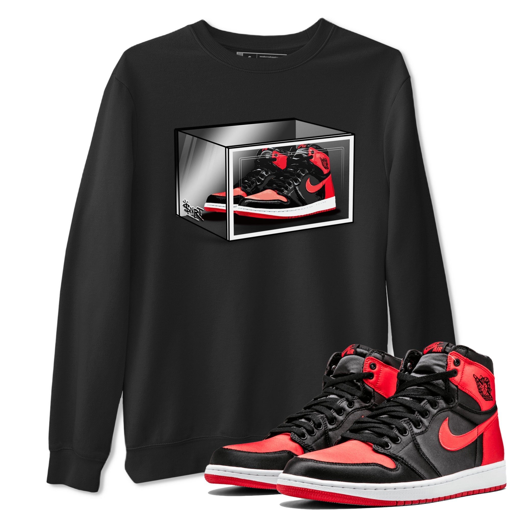 Air Jordan 1 Retro High OG Satin Bred shirt to match jordans Shoe Box sneaker release tees Air Jordan 1 Satin Bred Drip Gear Zone Unisex Streetwear Clothing Black 1 T-Shirt