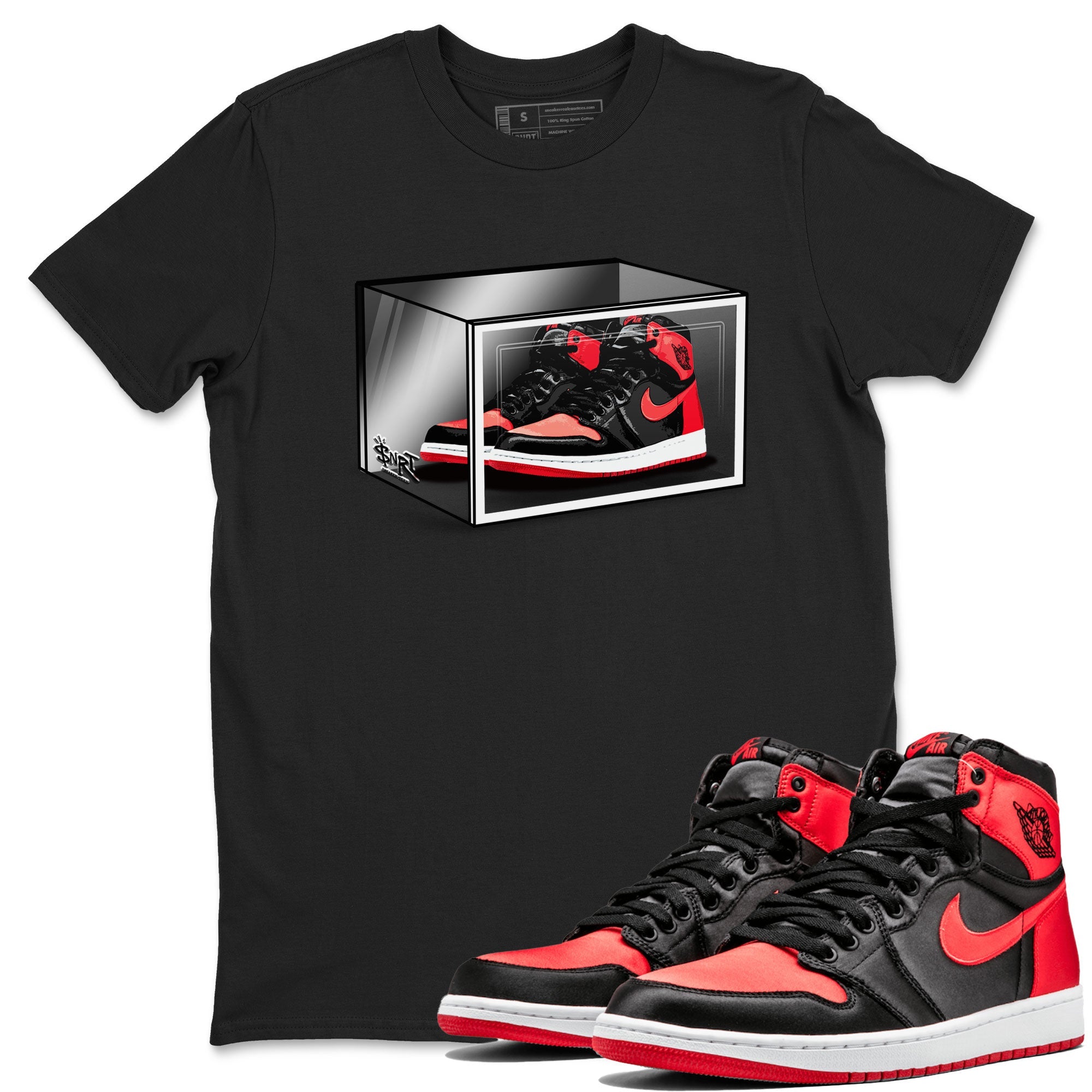 Air Jordan 1 Retro High OG Satin Bred shirt to match jordans Shoe Box sneaker release tees Air Jordan 1 Satin Bred Drip Gear Zone Unisex Streetwear Clothing Black 1 T-Shirt