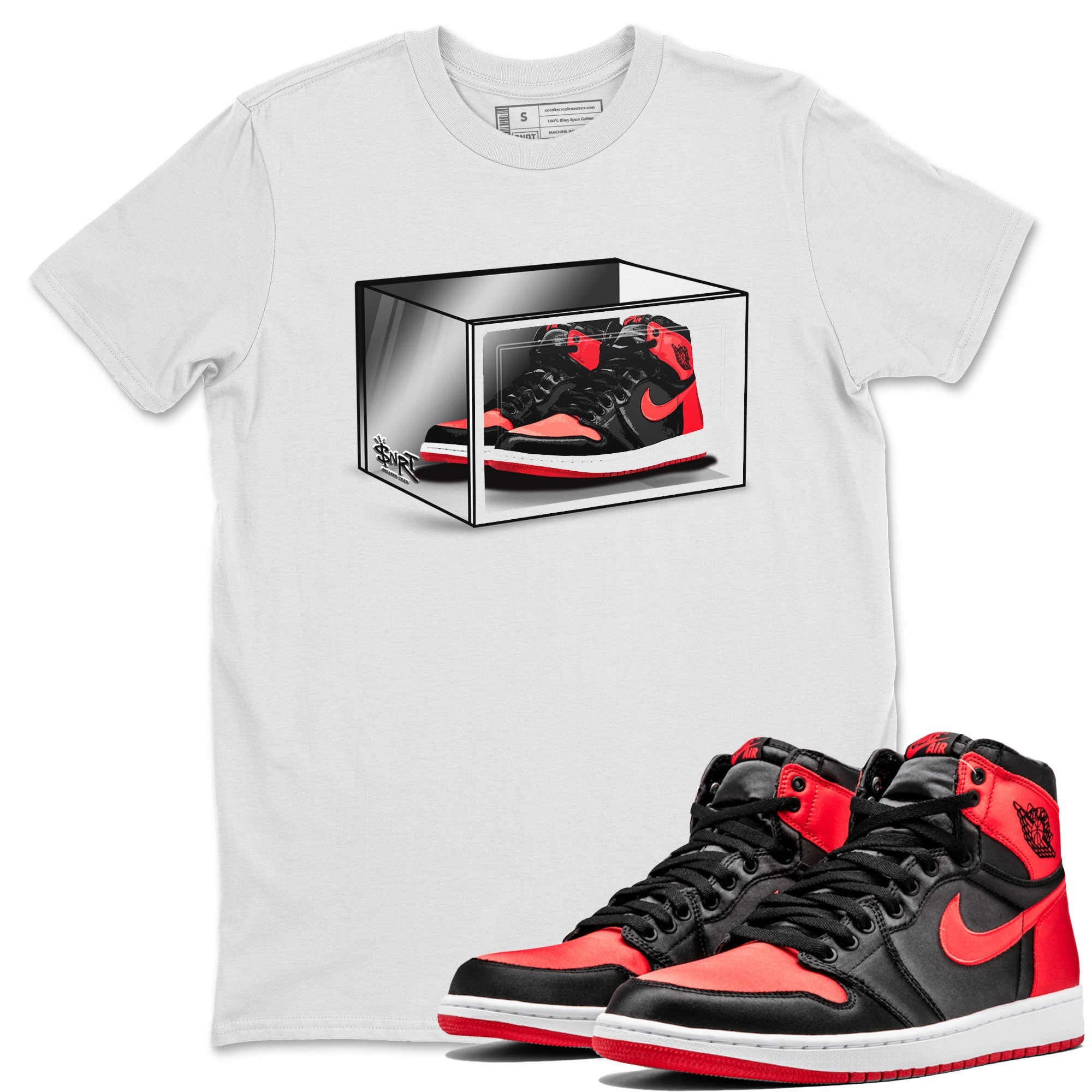 Air Jordan 1 Retro High OG Satin Bred shirt to match jordans Shoe Box sneaker release tees Air Jordan 1 Satin Bred Drip Gear Zone Unisex Streetwear Clothing White 1 T-Shirt