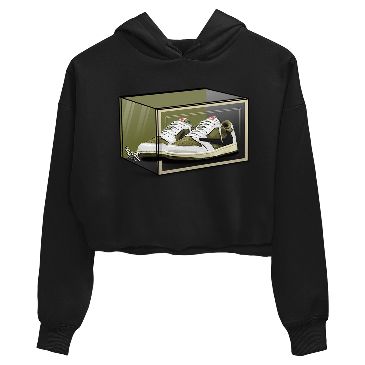 Jordan 1 Olive t shirts to match sneakers Shoe Box sneaker match tees Air Jordan 1 Low x Travis Scott Reverse Olive tee Drip Gear Zone unisex cotton Black 2 crop tee