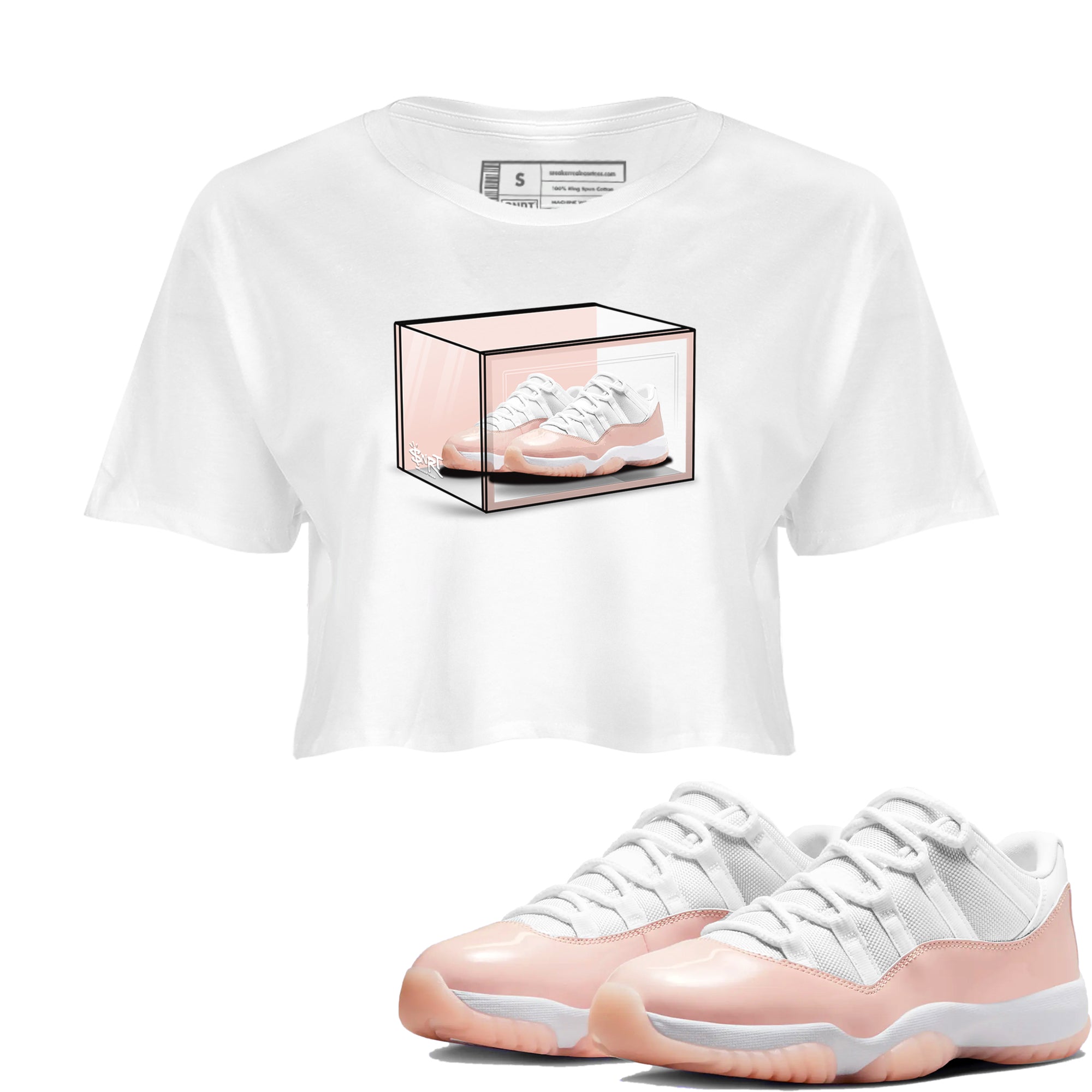 Air Jordan 11 Low Legend Pink shirts to match jordans Shoe Box sneaker match tees 11s Legend Pink Drip Gear Zone streetwear brand White 1 crop tee