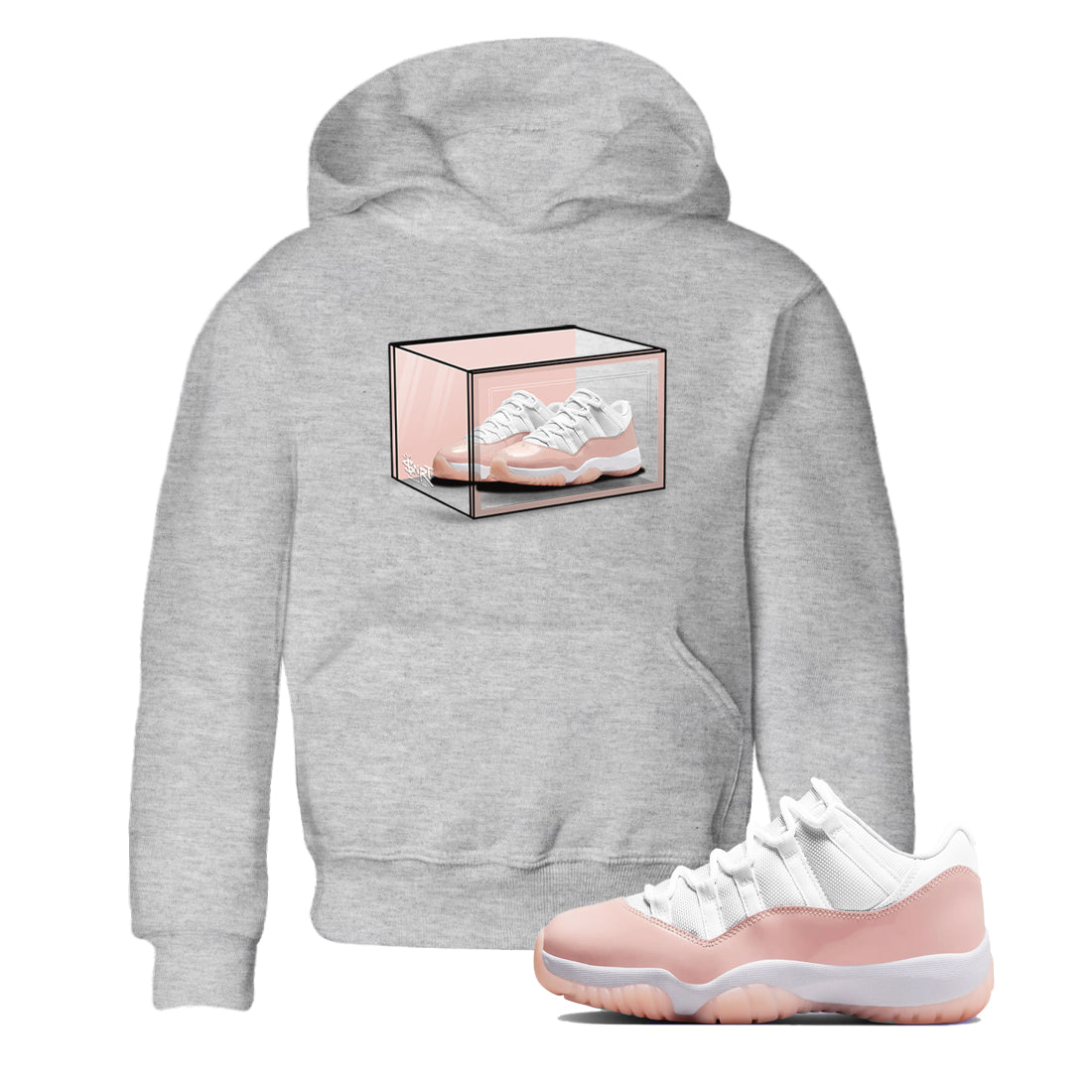 Air Jordan 11 Low Legend Pink shirts to match jordans Shoe Box sneaker match tees 11s Legend Pink Drip Gear Zone streetwear brand Baby and Youth Heather Grey 1 cotton tee