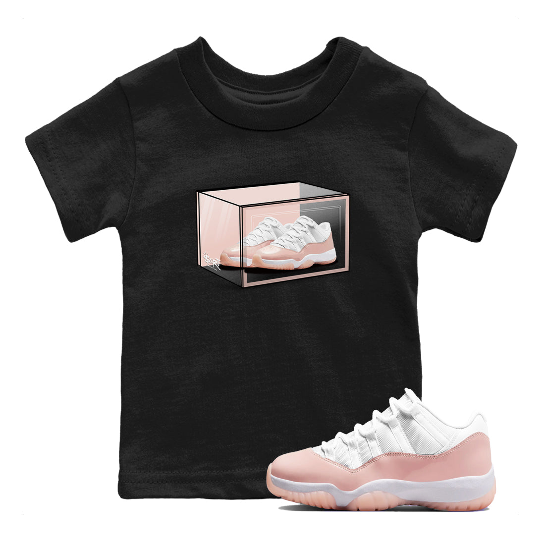 Air Jordan 11 Low Legend Pink shirts to match jordans Shoe Box sneaker match tees 11s Legend Pink Drip Gear Zone streetwear brand Baby and Youth Black 1 cotton tee