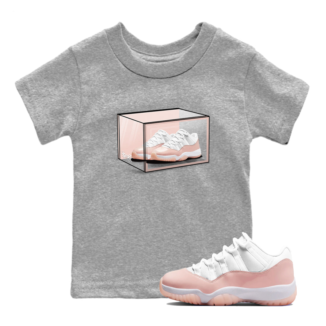 Air Jordan 11 Low Legend Pink shirts to match jordans Shoe Box sneaker match tees 11s Legend Pink Drip Gear Zone streetwear brand Baby and Youth Heather Grey 1 cotton tee