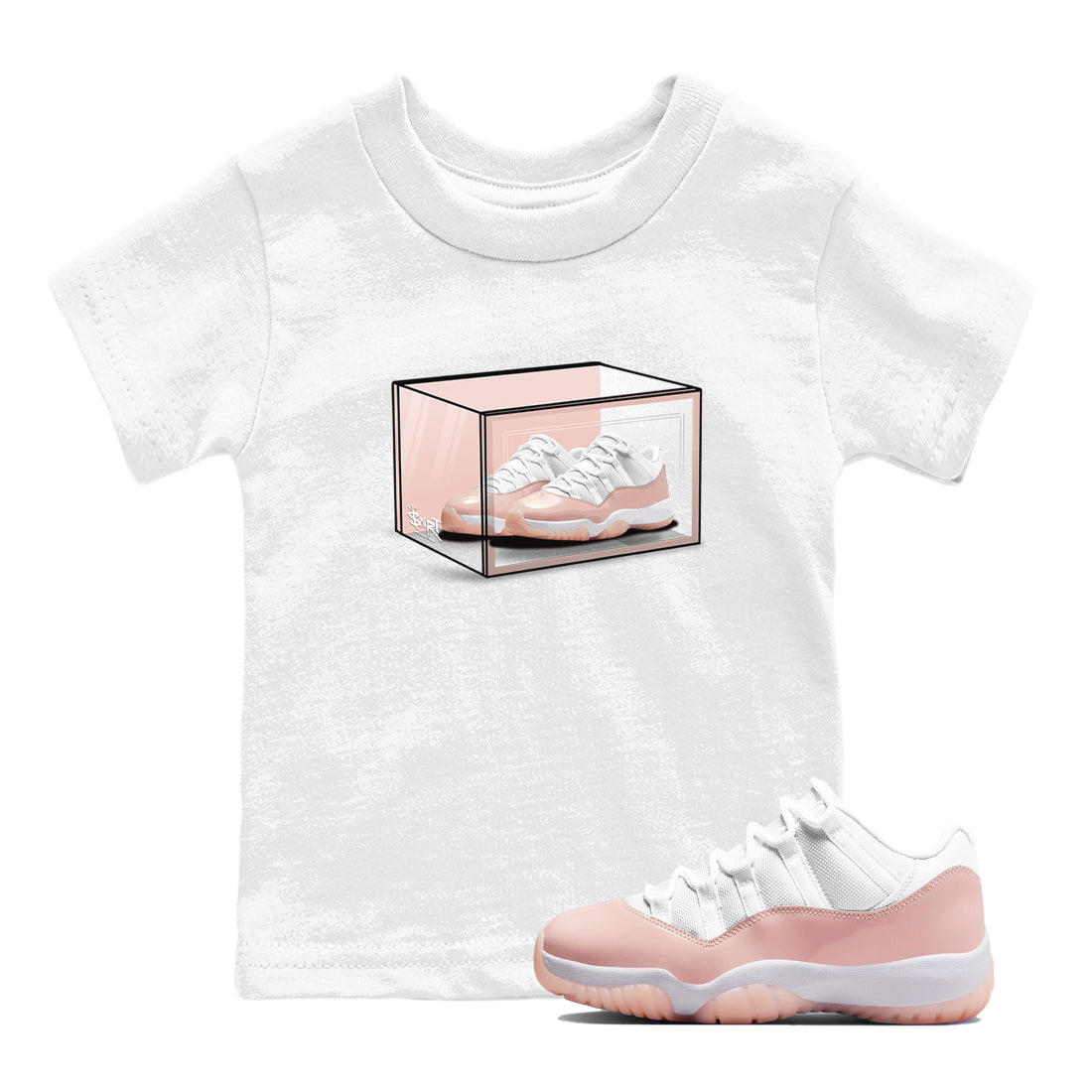 Air Jordan 11 Low Legend Pink shirts to match jordans Shoe Box sneaker match tees 11s Legend Pink Drip Gear Zone streetwear brand Baby and Youth White 1 cotton tee