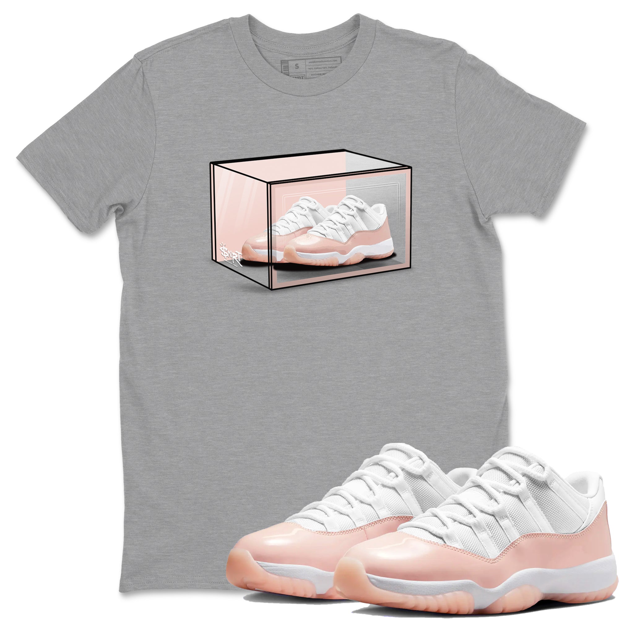Air Jordan 11 Low Legend Pink shirts to match jordans Shoe Box sneaker match tees 11s Legend Pink Drip Gear Zone streetwear brand Heather Grey 1 unisex cotton tee