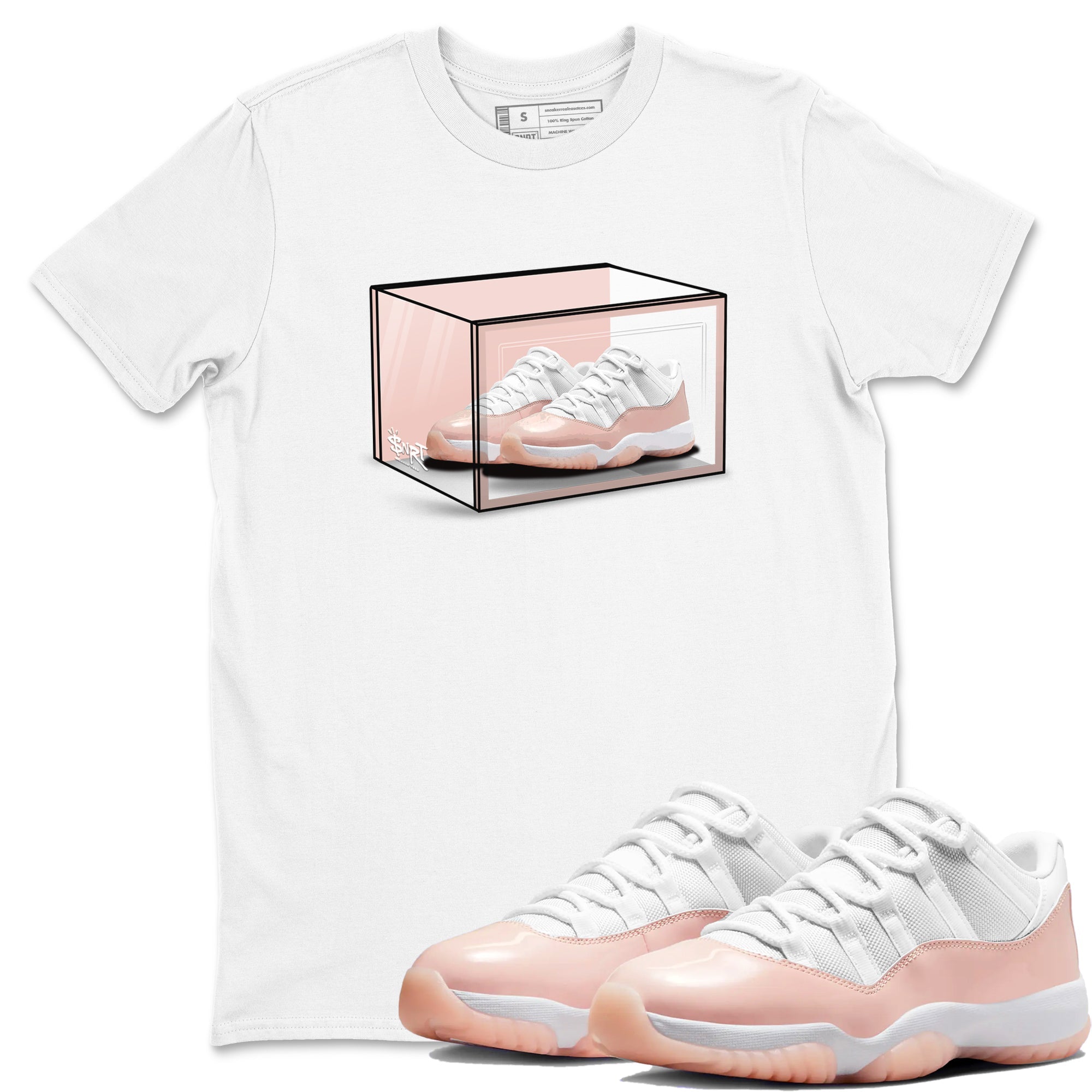 Air Jordan 11 Low Legend Pink shirts to match jordans Shoe Box sneaker match tees 11s Legend Pink Drip Gear Zone streetwear brand White 1 unisex cotton tee