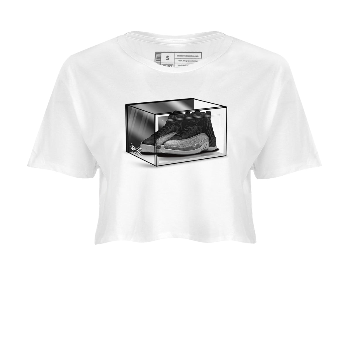 12s Black Wolf Grey shirts to match jordans Shoe Box sneaker match tees Air Jordan 12 Black Wolf Grey match shoes to clothes Drip Gear Zone unisex cotton White 2 crop tee