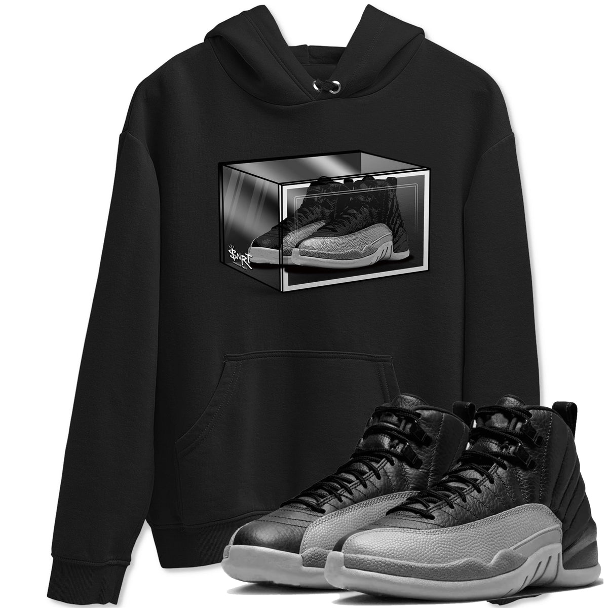 12s Black Wolf Grey shirts to match jordans Shoe Box sneaker match tees Air Jordan 12 Black Wolf Grey match shoes to clothes Drip Gear Zone unisex cotton Black 1 shirts