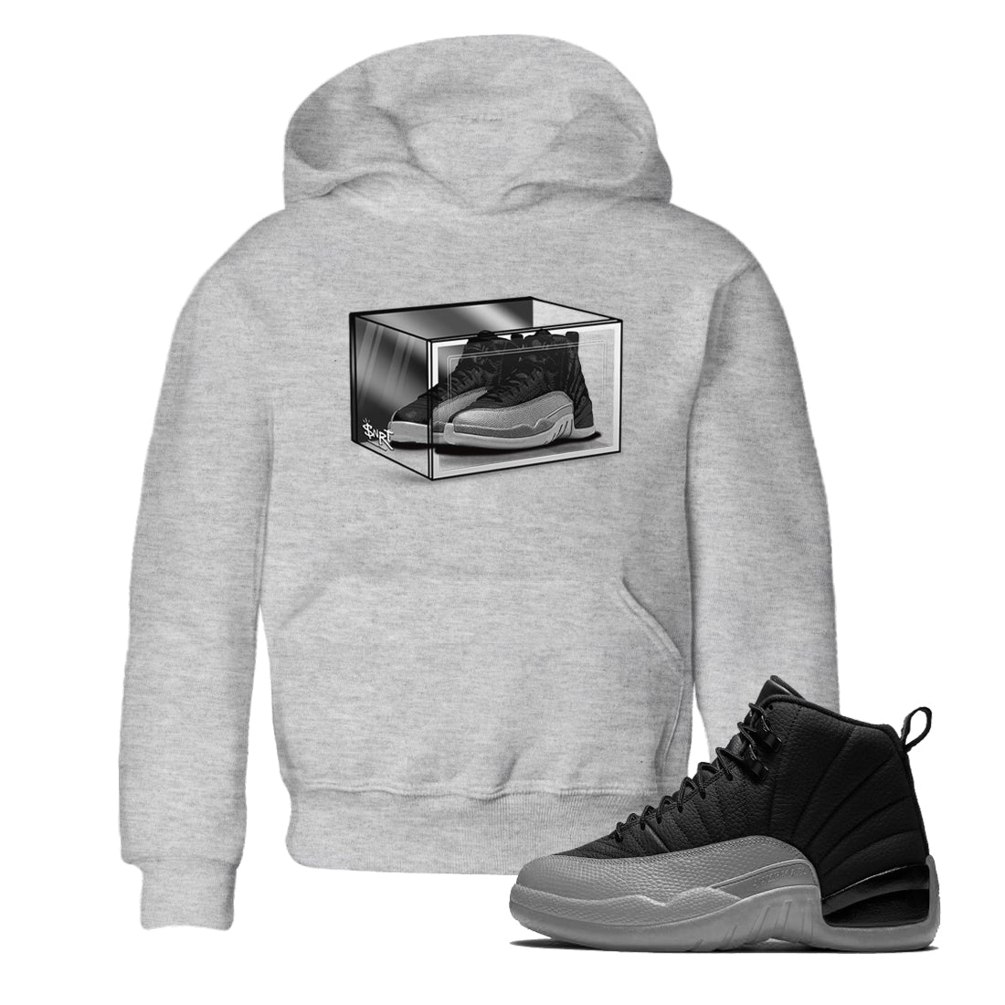 12s Black Wolf Grey shirts to match jordans Shoe Box sneaker match tees Air Jordan 12 Black Wolf Grey match shoes to clothes Drip Gear Zone Youth Baby Heather Grey 1 tee