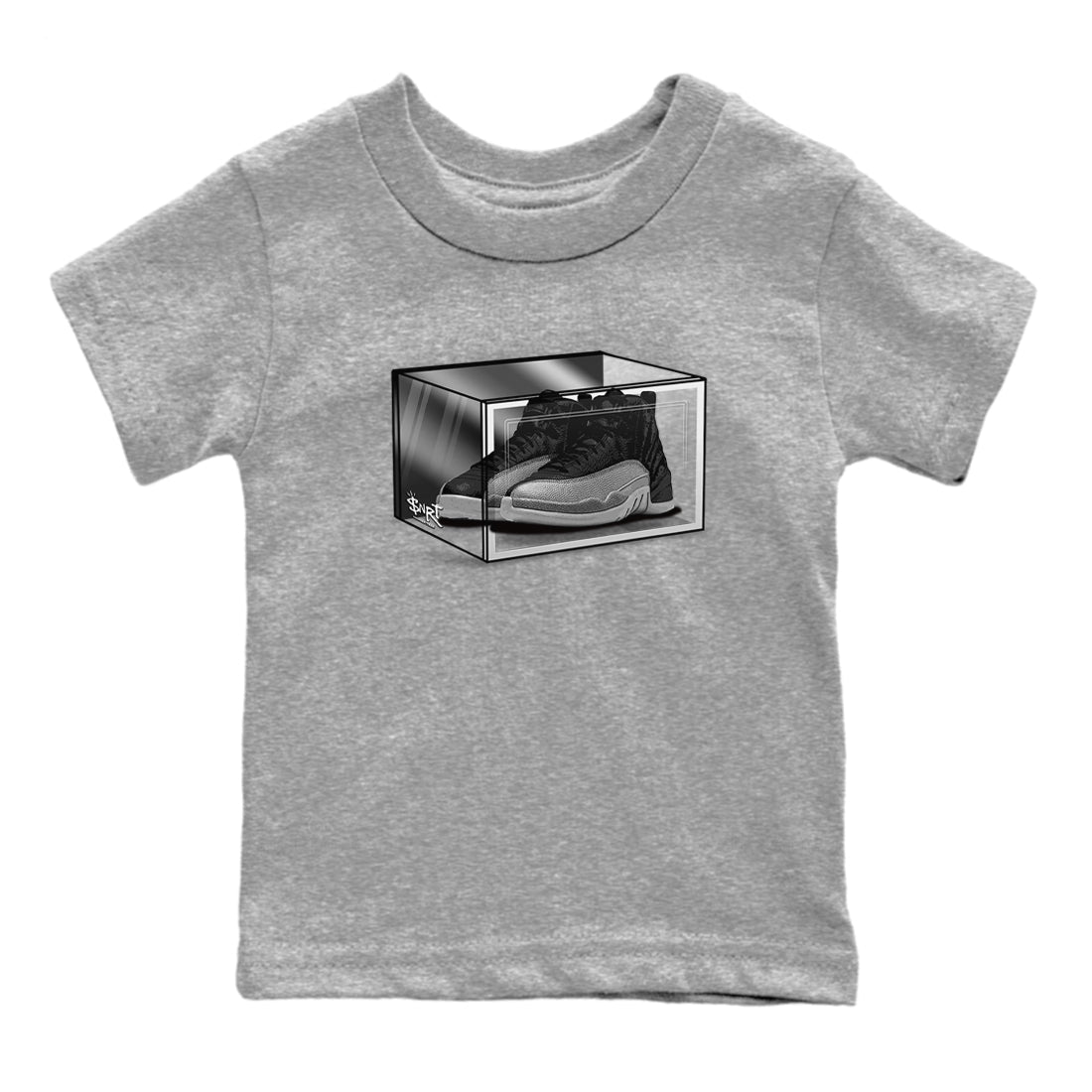 12s Black Wolf Grey shirts to match jordans Shoe Box sneaker match tees Air Jordan 12 Black Wolf Grey match shoes to clothes Drip Gear Zone Youth Baby Heather Grey 2 tee