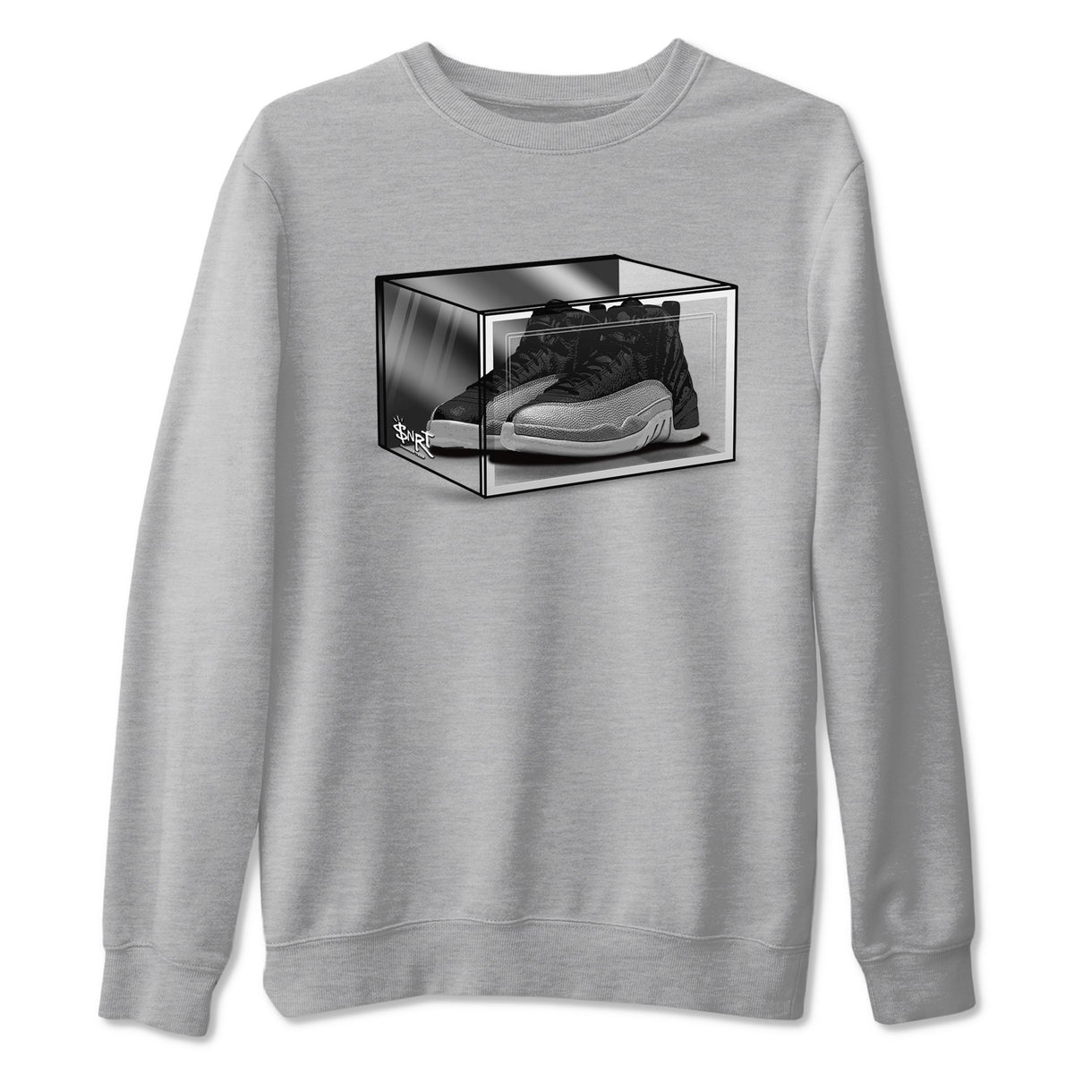 12s Black Wolf Grey shirts to match jordans Shoe Box sneaker match tees Air Jordan 12 Black Wolf Grey match shoes to clothes Drip Gear Zone unisex cotton Heather Grey 2 shirts
