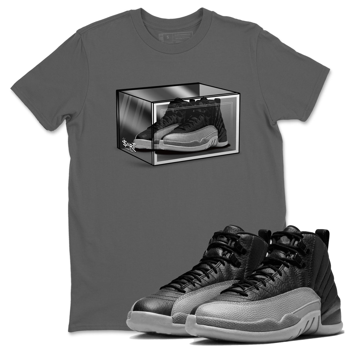 12s Black Wolf Grey shirts to match jordans Shoe Box sneaker match tees Air Jordan 12 Black Wolf Grey match shoes to clothes Drip Gear Zone unisex cotton Cool Grey 1 shirts