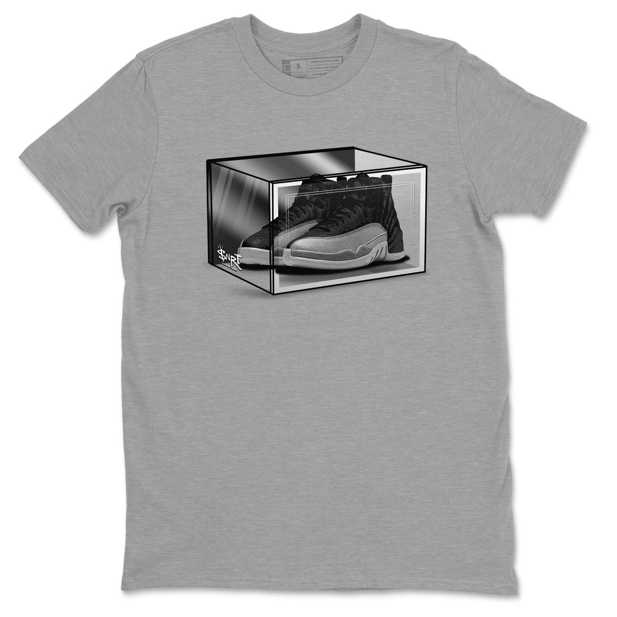 12s Black Wolf Grey shirts to match jordans Shoe Box sneaker match tees Air Jordan 12 Black Wolf Grey match shoes to clothes Drip Gear Zone unisex cotton Heather Grey 2 shirts