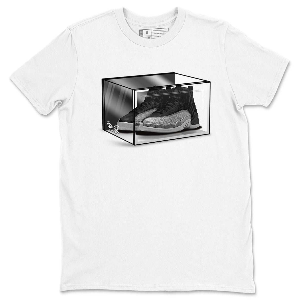 12s Black Wolf Grey shirts to match jordans Shoe Box sneaker match tees Air Jordan 12 Black Wolf Grey match shoes to clothes Drip Gear Zone unisex cotton White 2 shirts