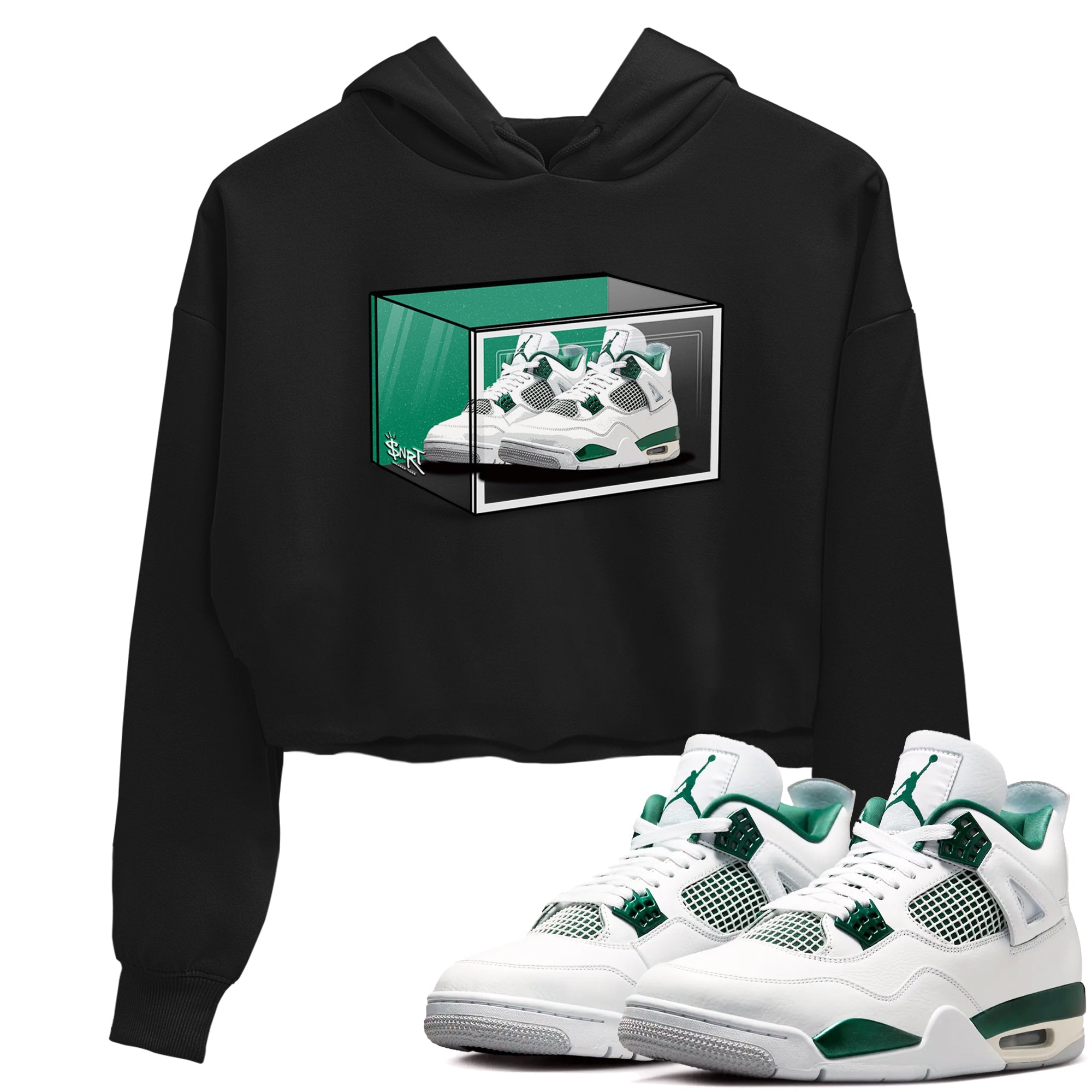 4s Oxidized Green shirts to match jordans Shoe Box sneaker match tees Air Jordan 4 Oxidized Green Drip Gear Zone streetwear brand Black 1 crop tee