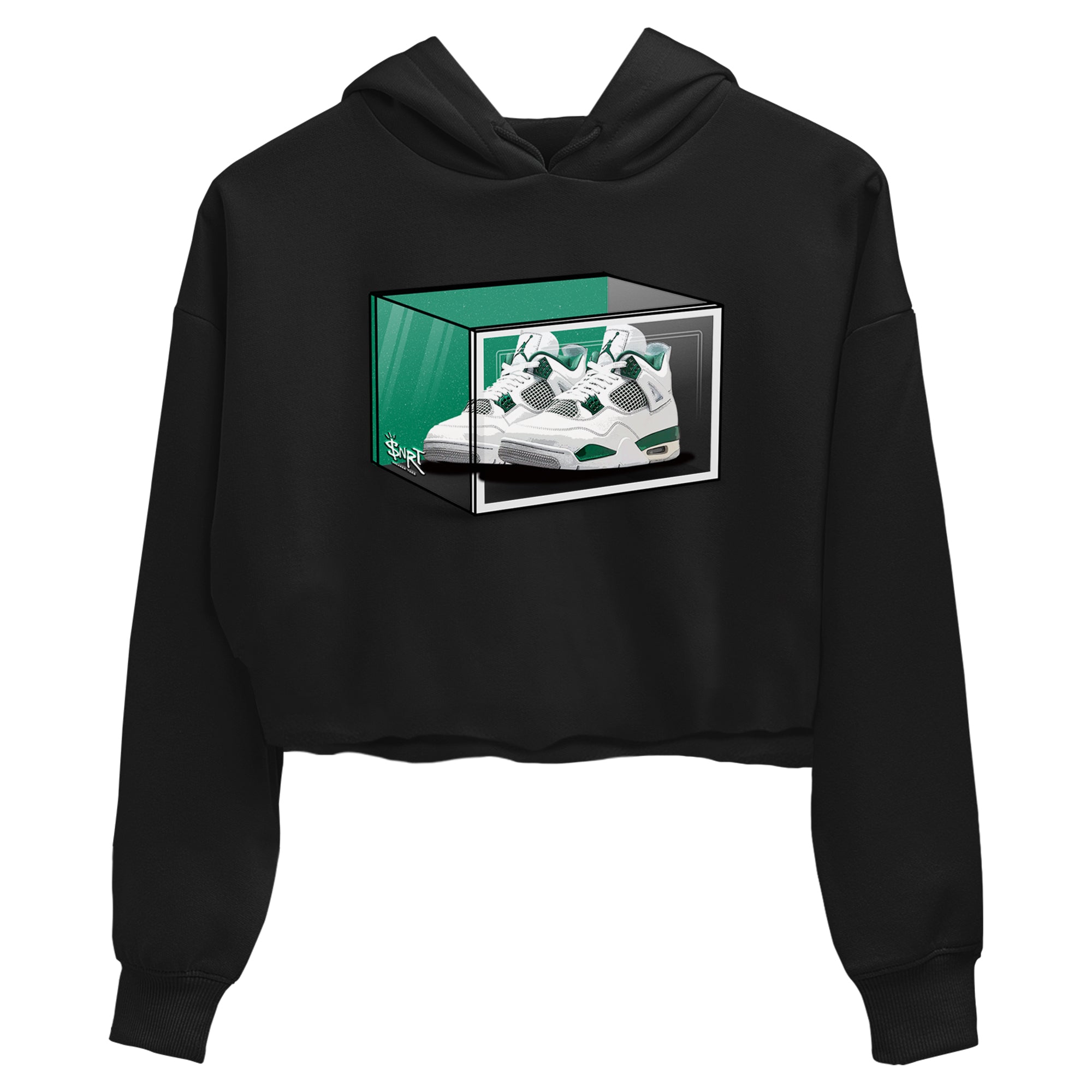 4s Oxidized Green shirts to match jordans Shoe Box sneaker match tees Air Jordan 4 Oxidized Green Drip Gear Zone streetwear brand Black 2 crop tee