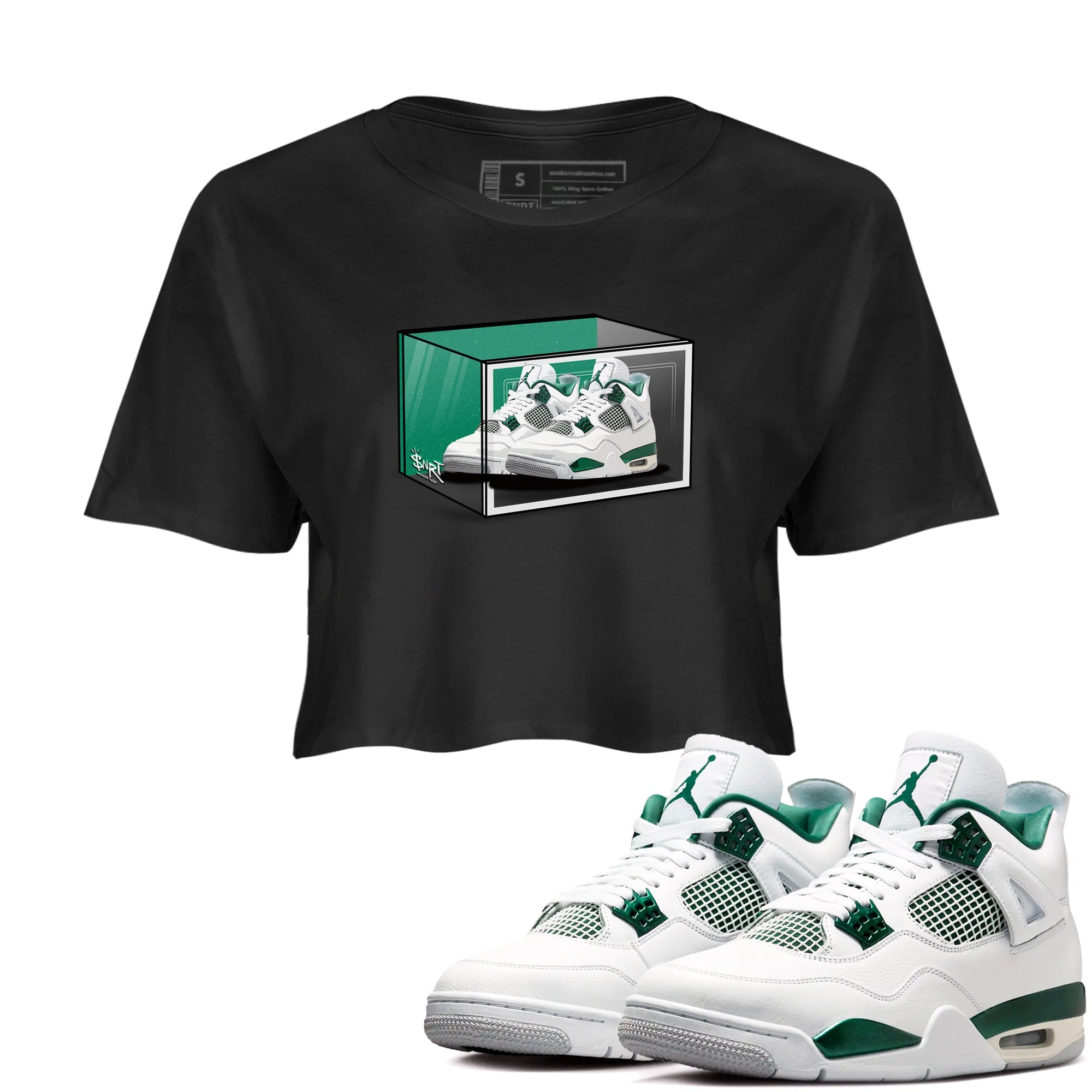 4s Oxidized Green shirts to match jordans Shoe Box sneaker match tees Air Jordan 4 Oxidized Green Drip Gear Zone streetwear brand Black 1 crop tee