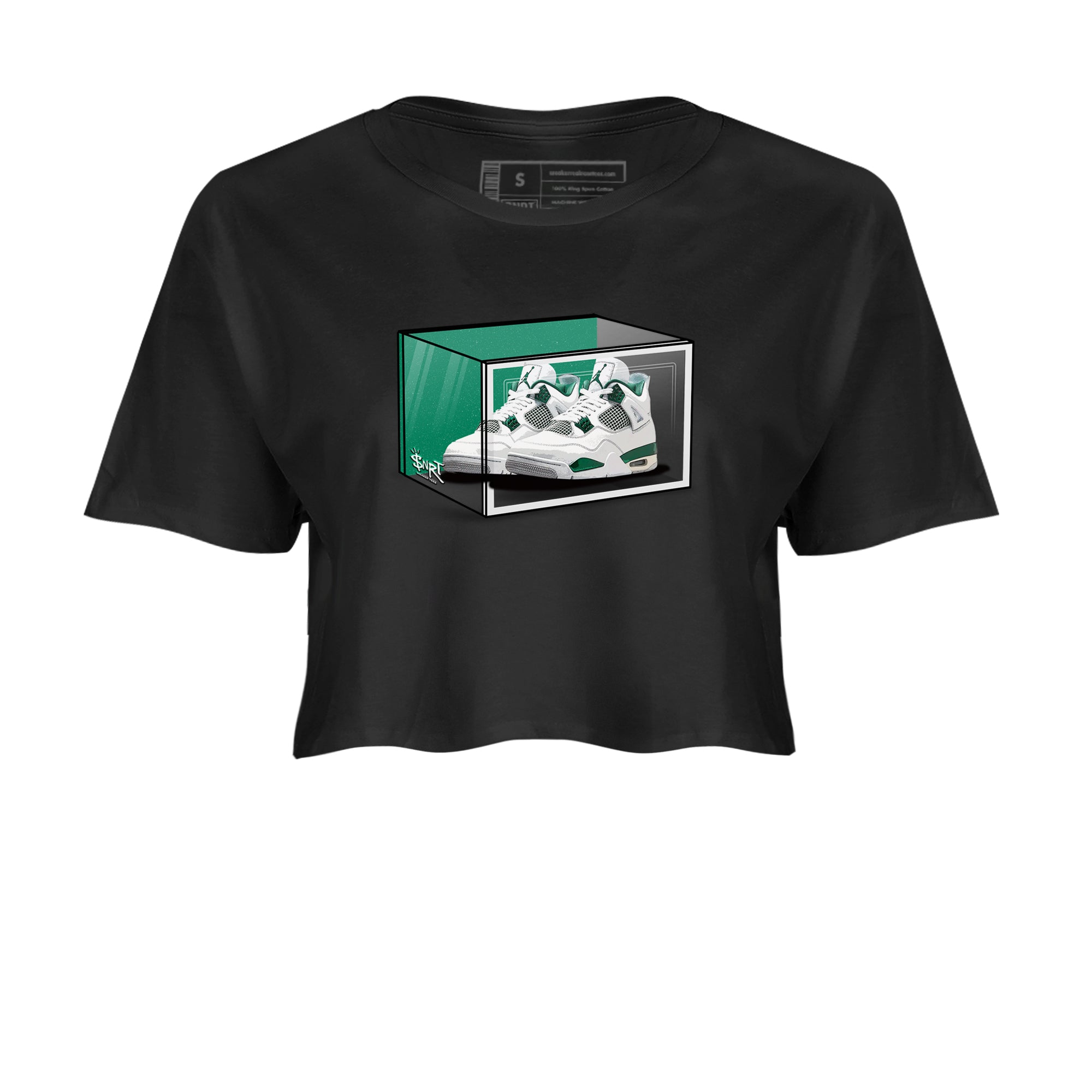 4s Oxidized Green shirts to match jordans Shoe Box sneaker match tees Air Jordan 4 Oxidized Green Drip Gear Zone streetwear brand Black 2 crop tee