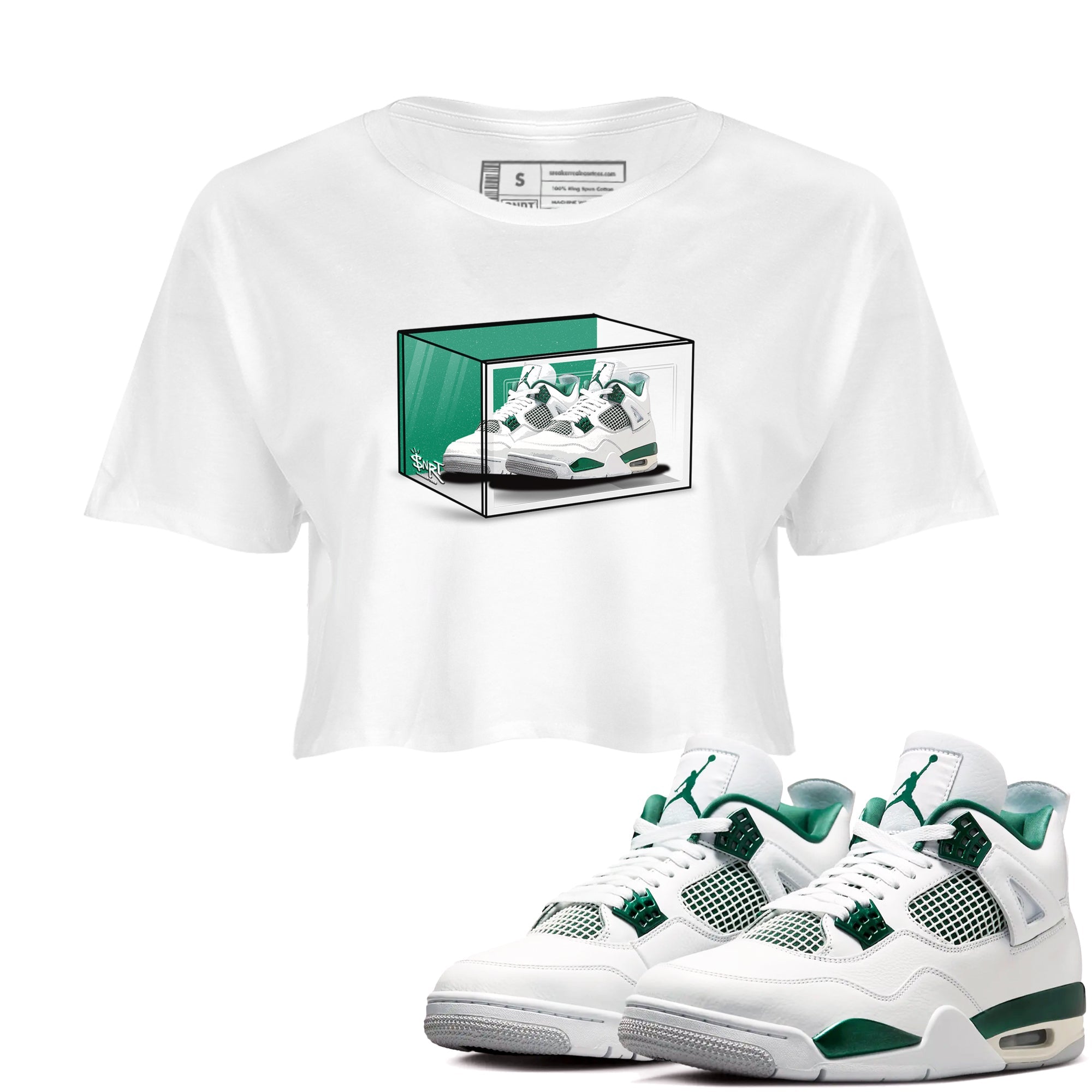 4s Oxidized Green shirts to match jordans Shoe Box sneaker match tees Air Jordan 4 Oxidized Green Drip Gear Zone streetwear brand White 1 crop tee