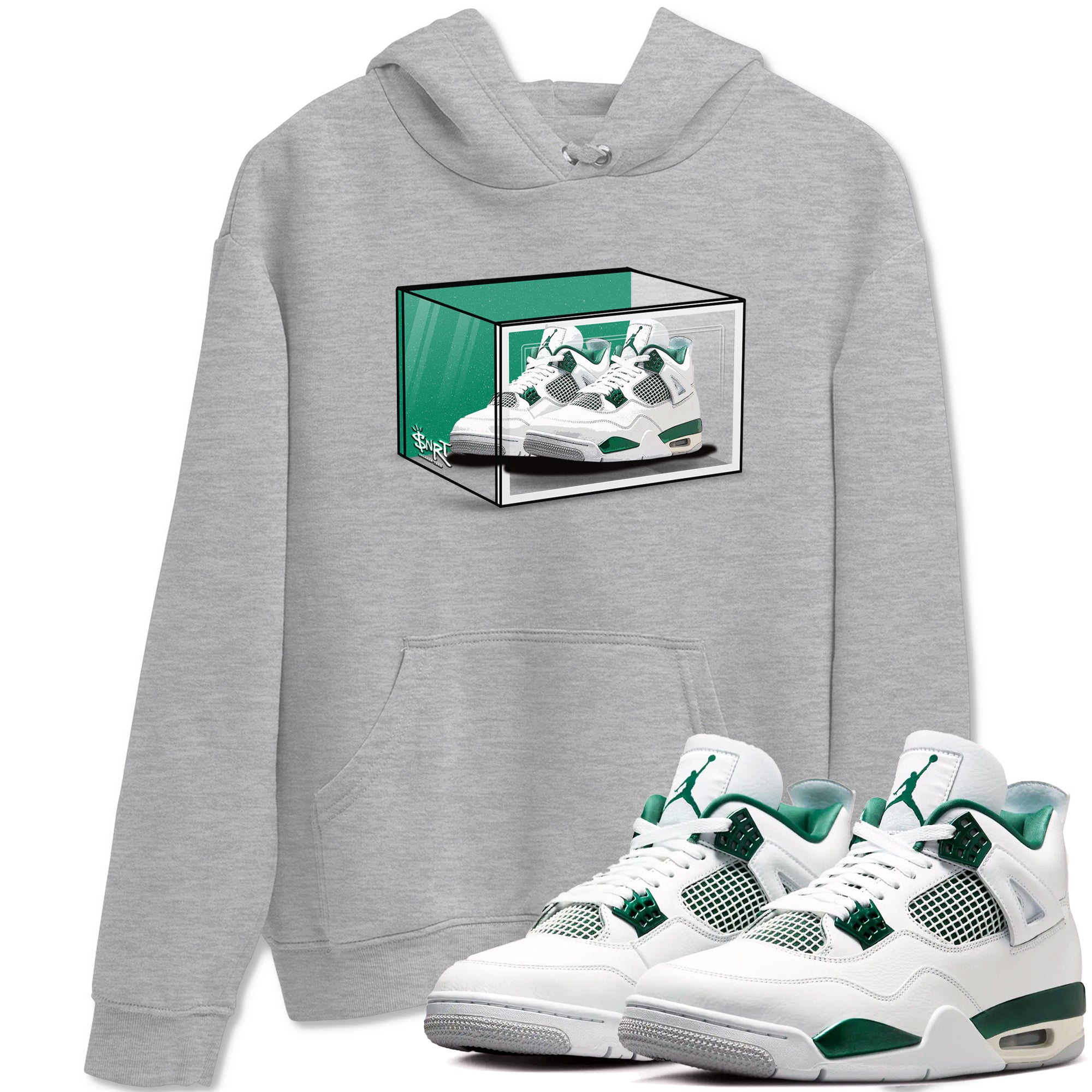 4s Oxidized Green shirts to match jordans Shoe Box sneaker match tees Air Jordan 4 Oxidized Green Drip Gear Zone streetwear brand Heather Grey 1 unisex cotton tee