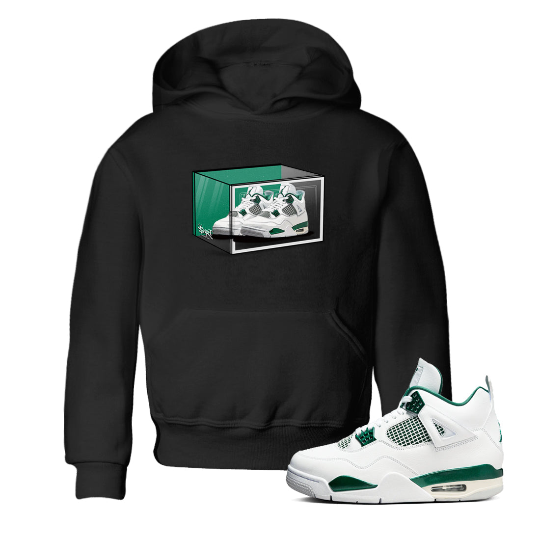 4s Oxidized Green shirts to match jordans Shoe Box sneaker match tees Air Jordan 4 Oxidized Green Drip Gear Zone streetwear brand Baby and Youth Black 1 cotton tee