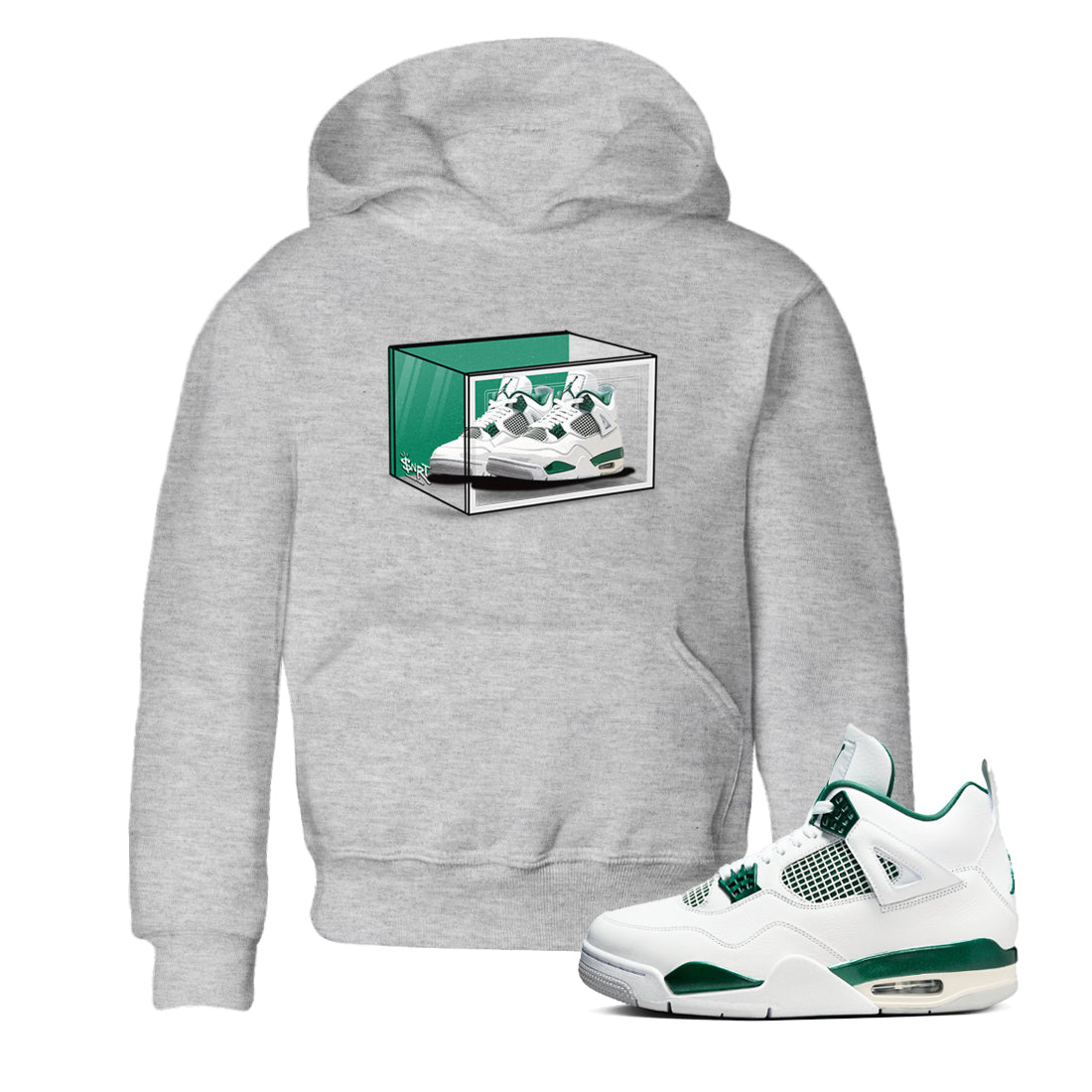 4s Oxidized Green shirts to match jordans Shoe Box sneaker match tees Air Jordan 4 Oxidized Green Drip Gear Zone streetwear brand Baby and Youth Heather Grey 1 cotton tee