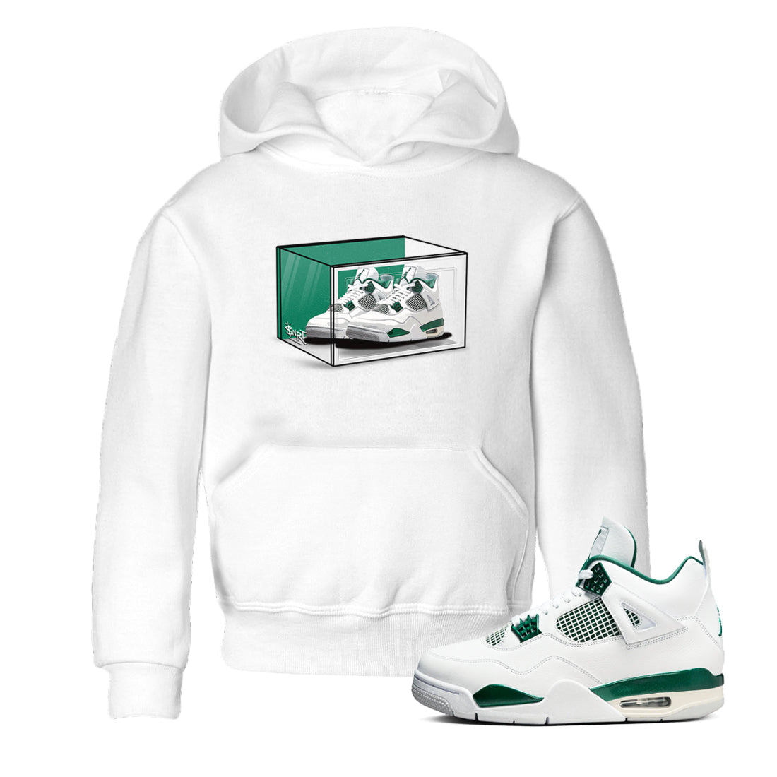 4s Oxidized Green shirts to match jordans Shoe Box sneaker match tees Air Jordan 4 Oxidized Green Drip Gear Zone streetwear brand Baby and Youth White 1 cotton tee