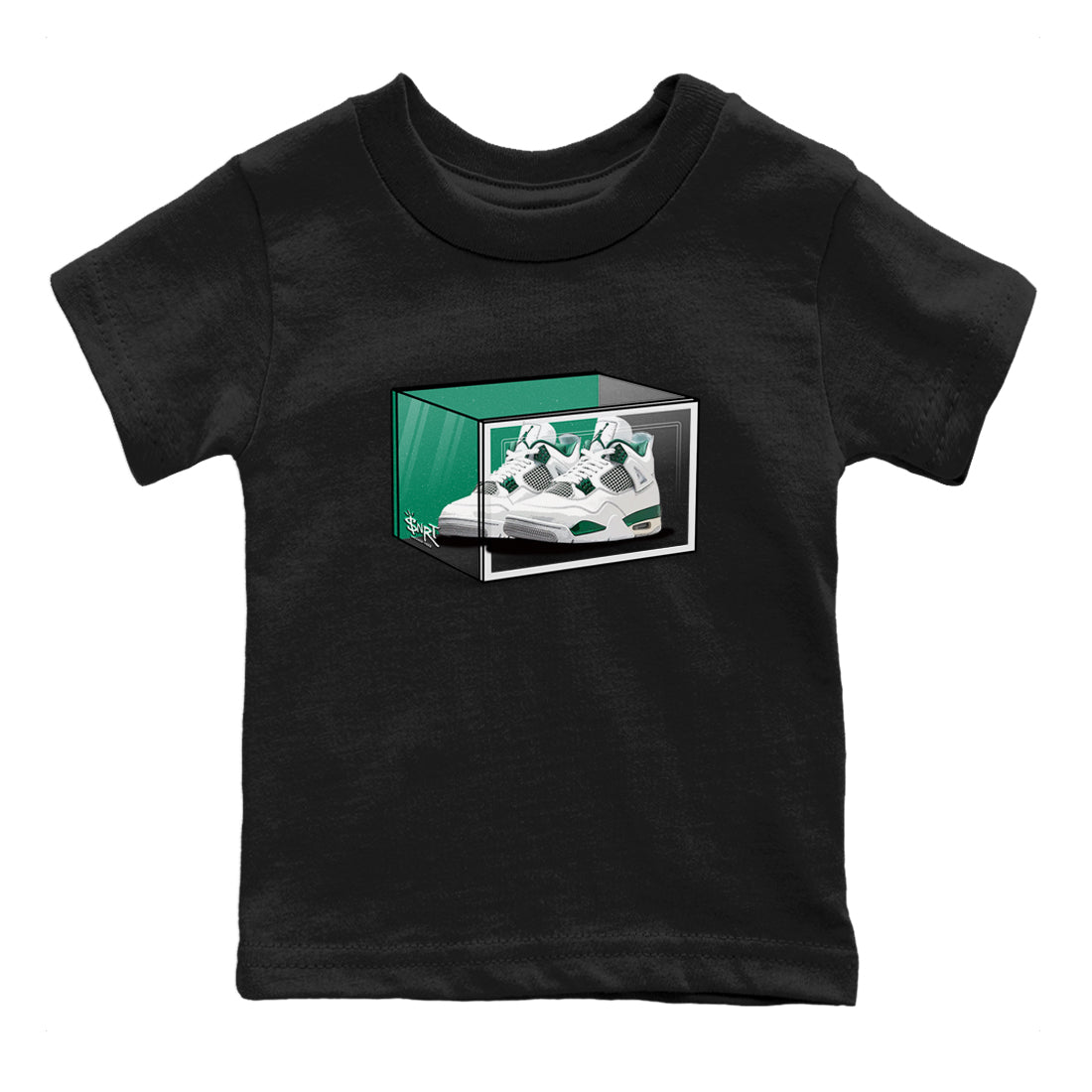 4s Oxidized Green shirts to match jordans Shoe Box sneaker match tees Air Jordan 4 Oxidized Green Drip Gear Zone streetwear brand Baby and Youth Black 2 cotton tee