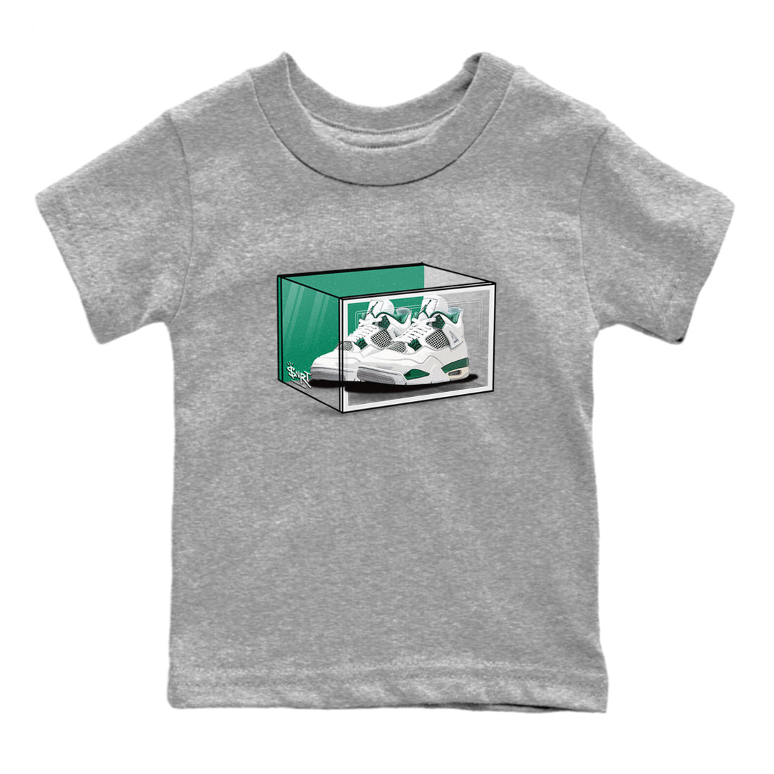 4s Oxidized Green shirts to match jordans Shoe Box sneaker match tees Air Jordan 4 Oxidized Green Drip Gear Zone streetwear brand Baby and Youth Heather Grey 2 cotton tee