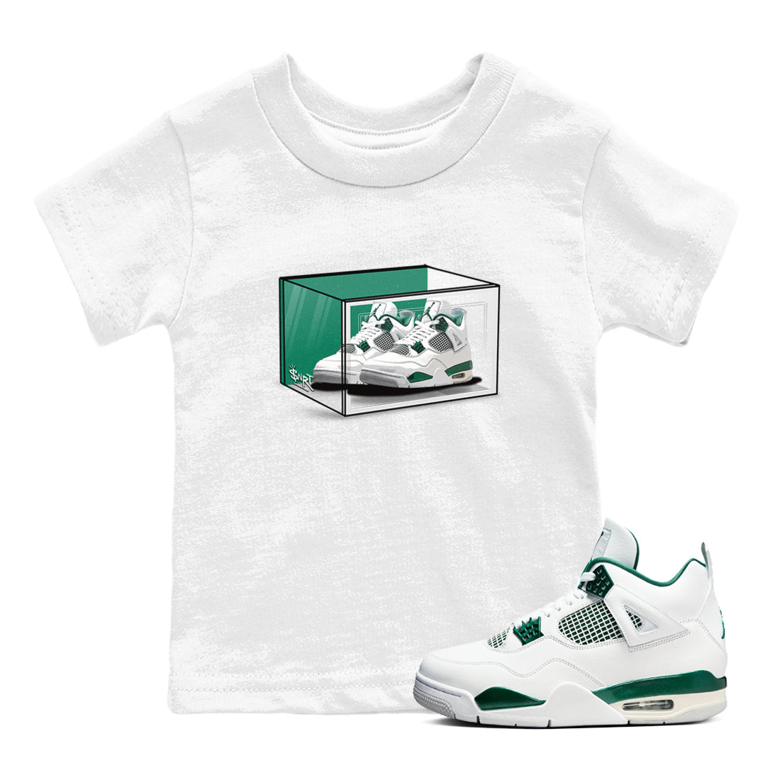4s Oxidized Green shirts to match jordans Shoe Box sneaker match tees Air Jordan 4 Oxidized Green Drip Gear Zone streetwear brand Baby and Youth White 1 cotton tee
