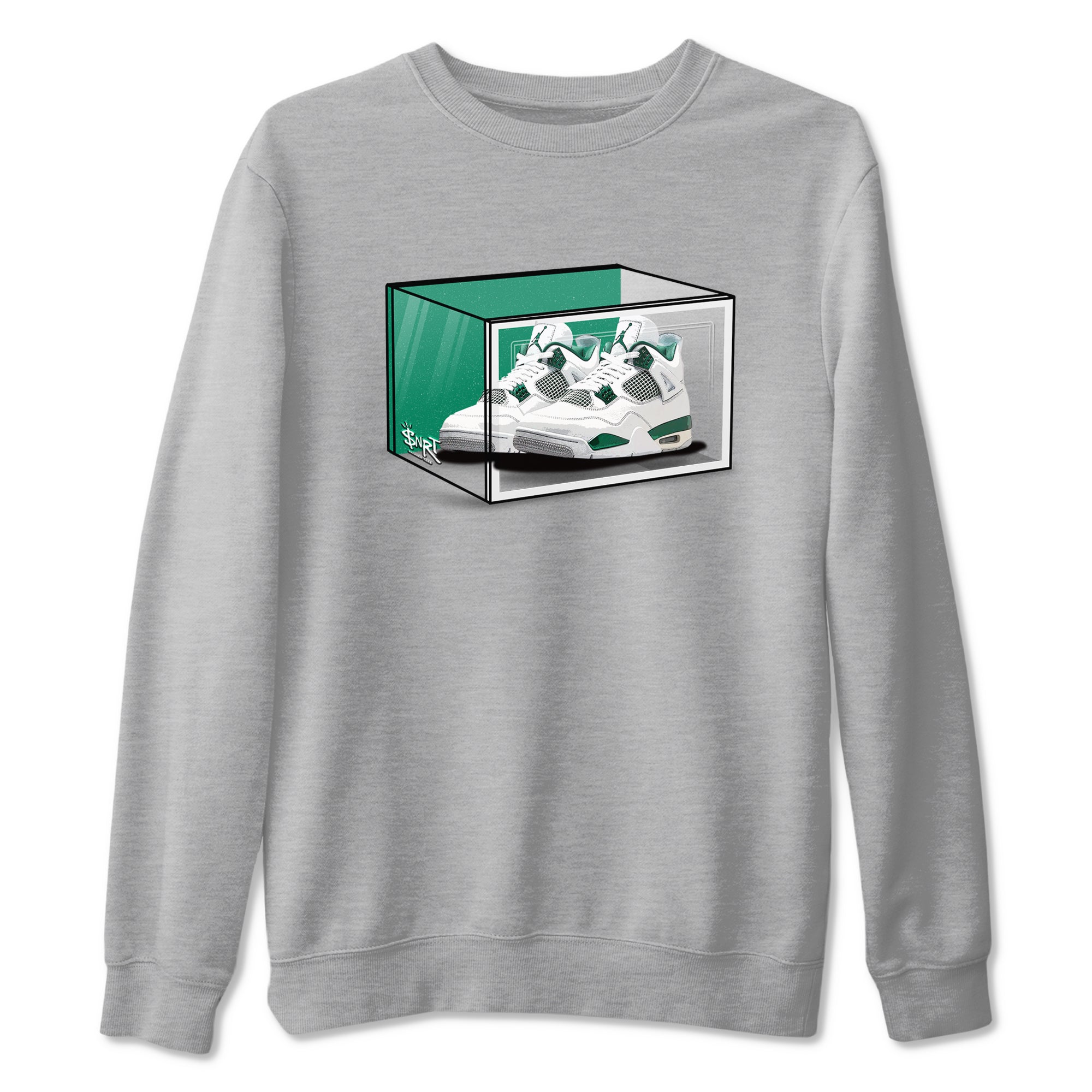 4s Oxidized Green shirts to match jordans Shoe Box sneaker match tees Air Jordan 4 Oxidized Green Drip Gear Zone streetwear brand Heather Grey 2 unisex cotton tee