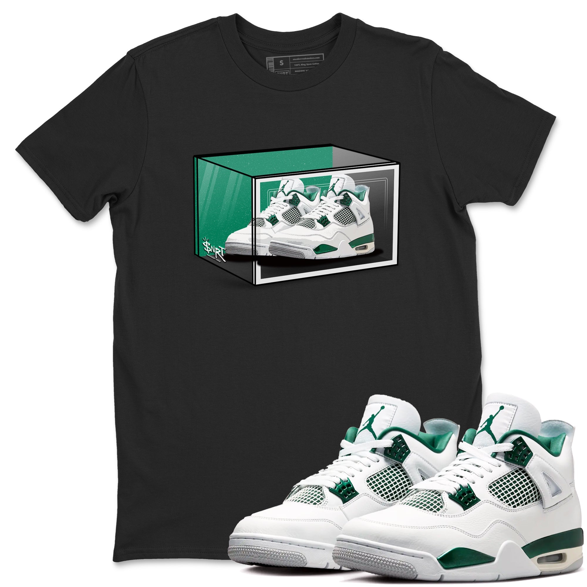 4s Oxidized Green shirts to match jordans Shoe Box sneaker match tees Air Jordan 4 Oxidized Green Drip Gear Zone streetwear brand Black 1 unisex cotton tee