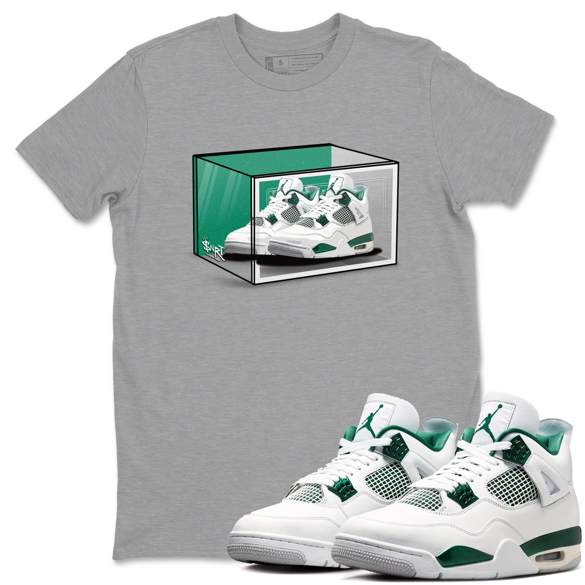4s Oxidized Green shirts to match jordans Shoe Box sneaker match tees Air Jordan 4 Oxidized Green Drip Gear Zone streetwear brand Heather Grey 1 unisex cotton tee