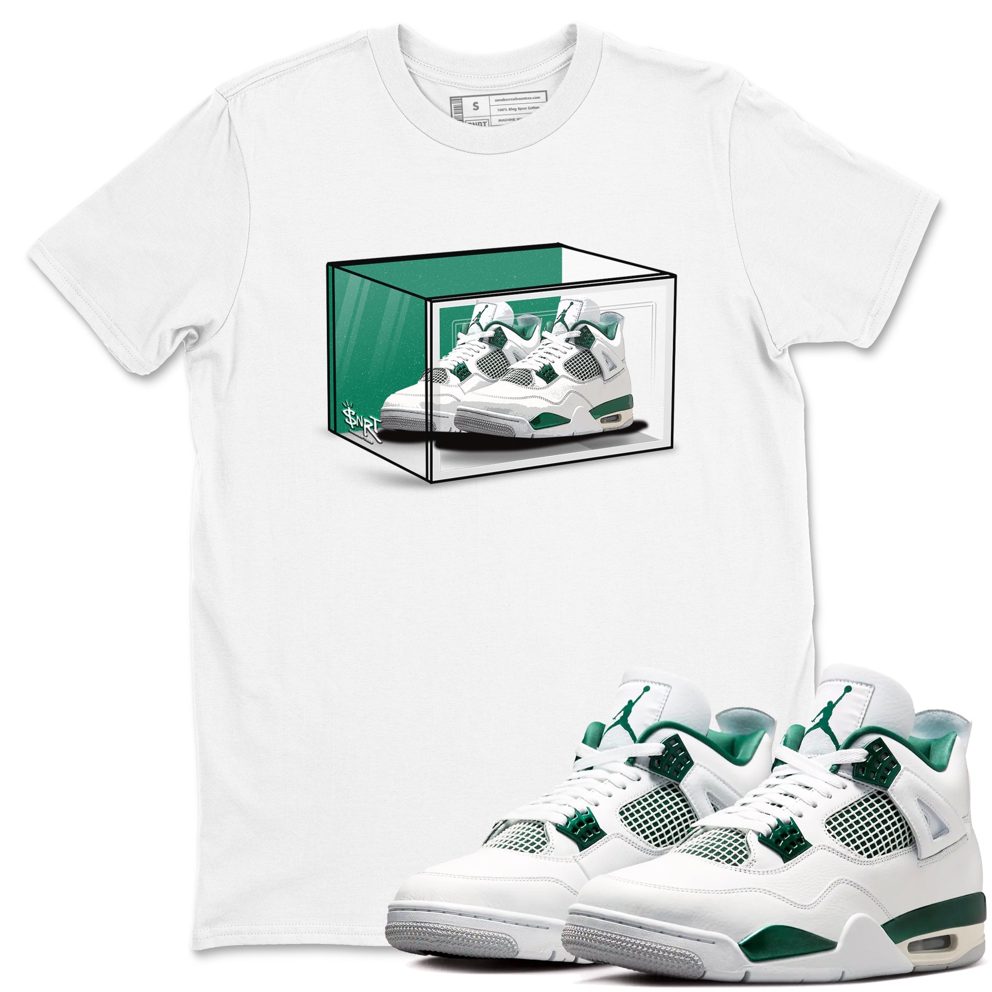 4s Oxidized Green shirts to match jordans Shoe Box sneaker match tees Air Jordan 4 Oxidized Green Drip Gear Zone streetwear brand White 1 unisex cotton tee