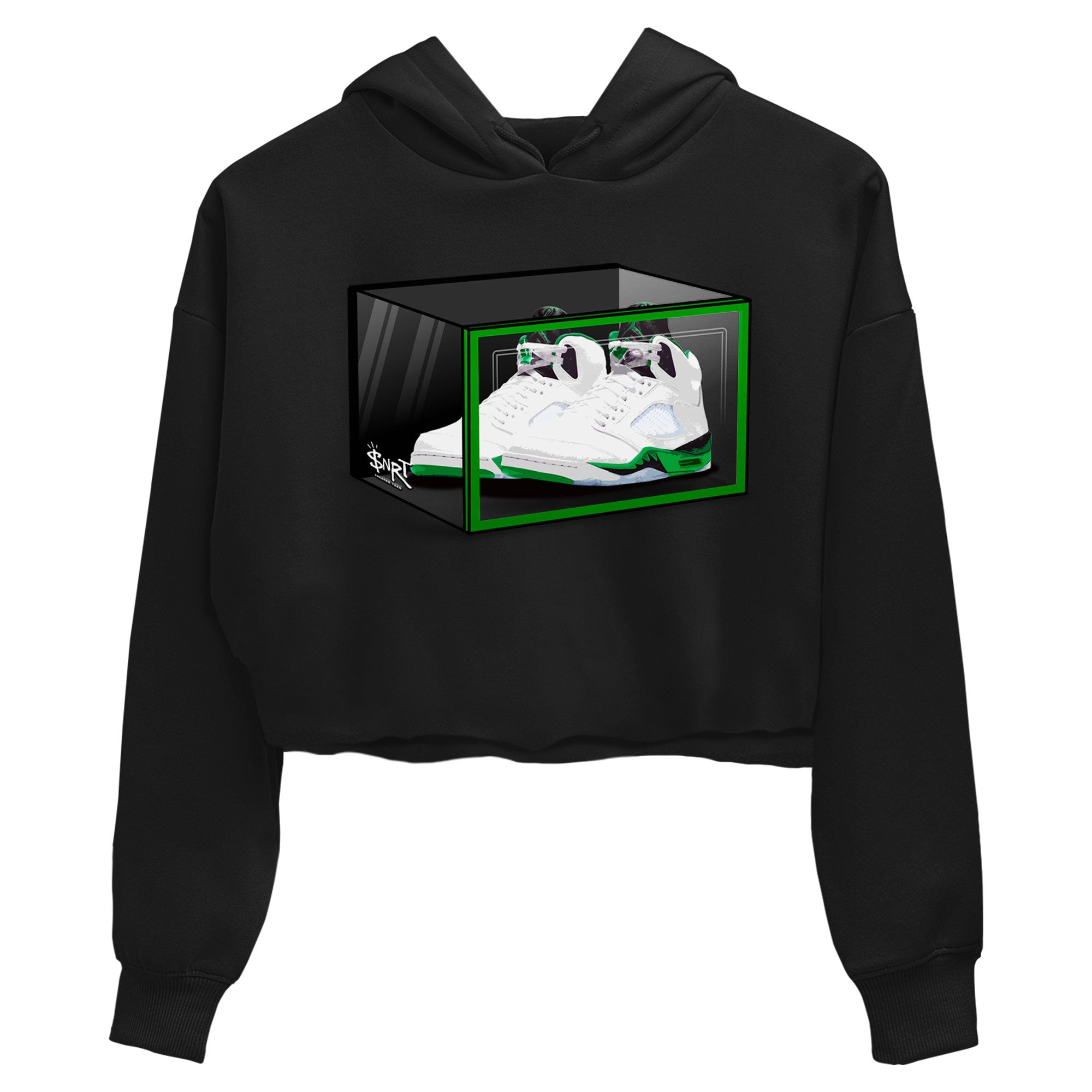 AJ5 Retro Lucky Green shirt to match jordans Shoe Box sneaker tees Air Jordan 5 Retro Lucky Green Drip Gear Zone Casual Crew Neck T-Shirt Black 2 Crop T-Shirt