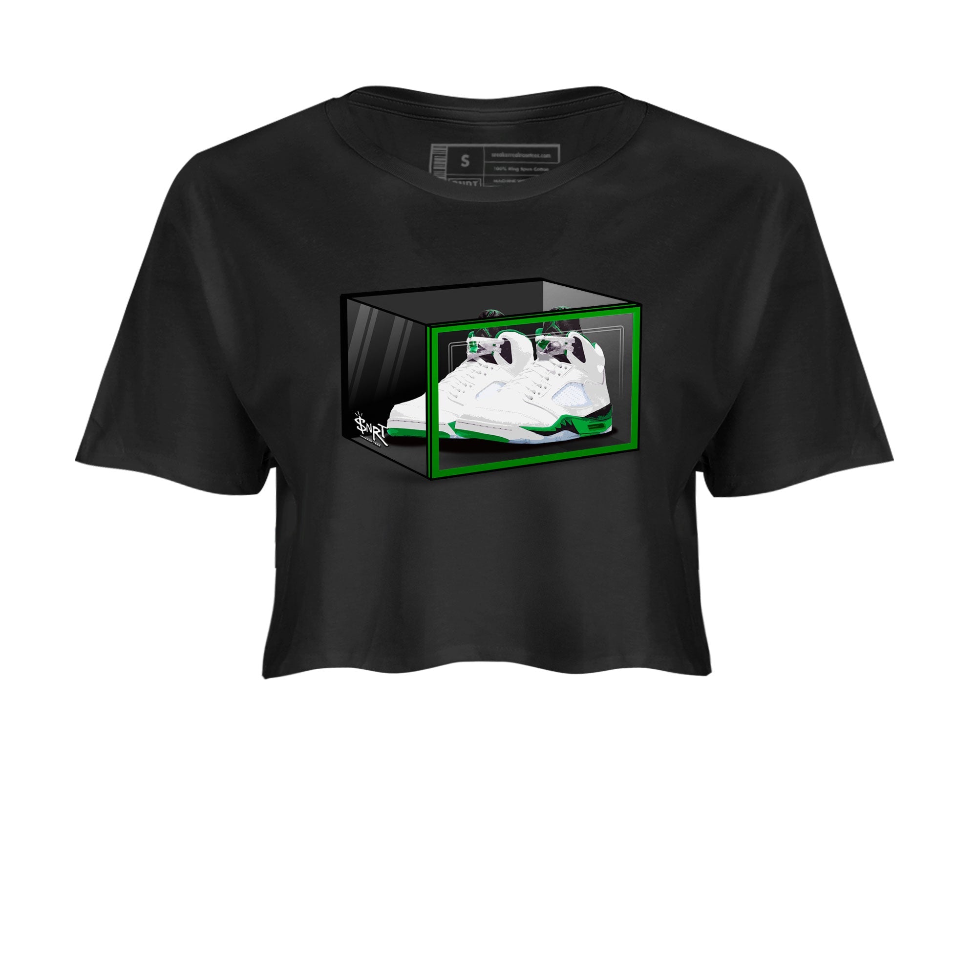 AJ5 Retro Lucky Green shirt to match jordans Shoe Box sneaker tees Air Jordan 5 Retro Lucky Green Drip Gear Zone Casual Crew Neck T-Shirt Black 2 Crop T-Shirt