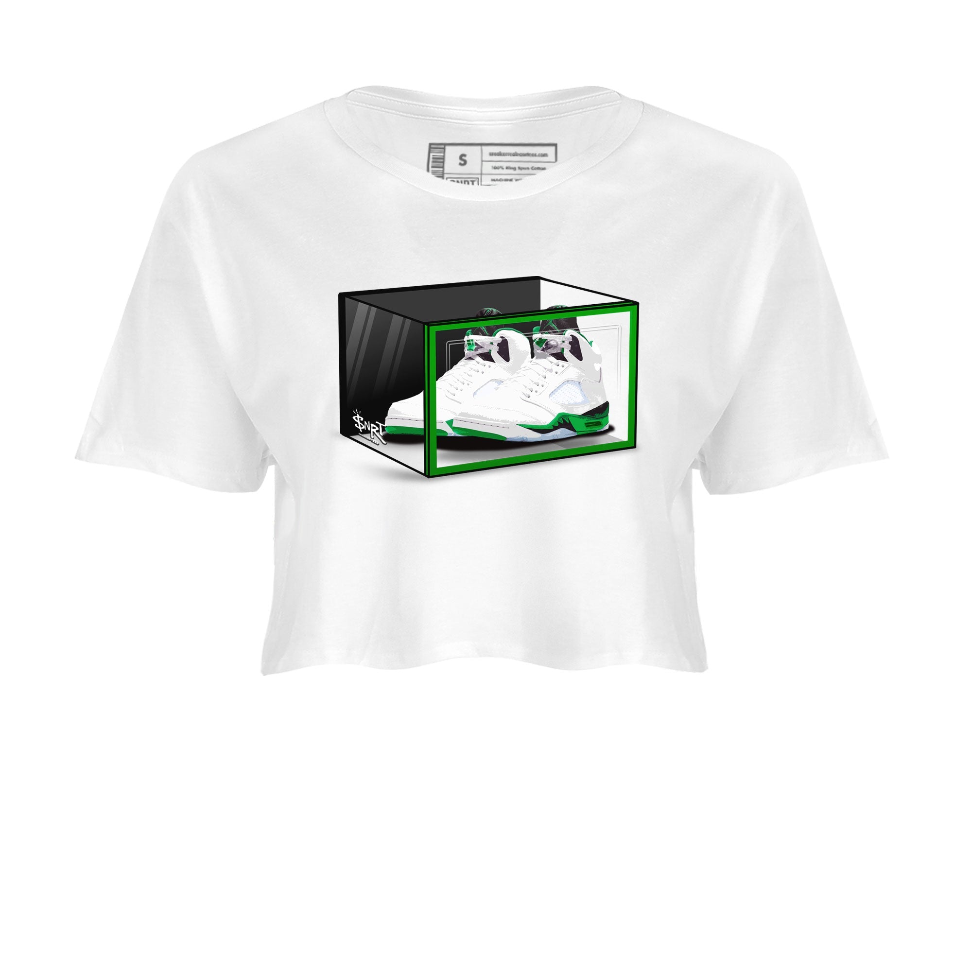 AJ5 Retro Lucky Green shirt to match jordans Shoe Box sneaker tees Air Jordan 5 Retro Lucky Green Drip Gear Zone Casual Crew Neck T-Shirt White 2 Crop T-Shirt