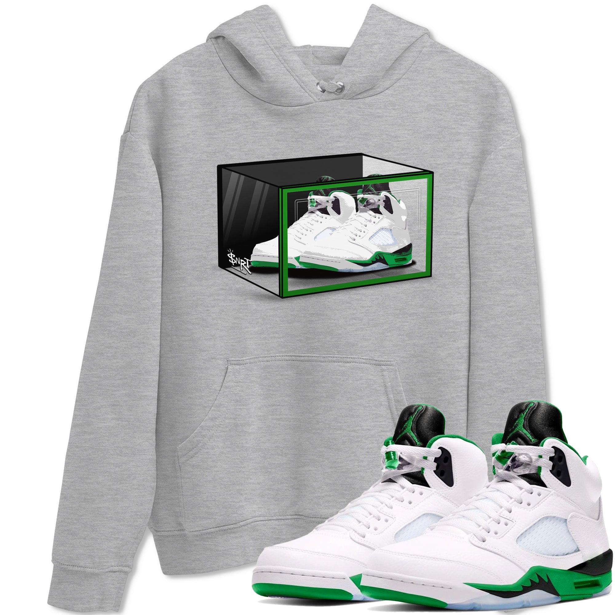 AJ5 Retro Lucky Green shirt to match jordans Shoe Box sneaker tees Air Jordan 5 Retro Lucky Green Drip Gear Zone Casual Crew Neck T-Shirt Unisex Heather Grey 1 T-Shirt