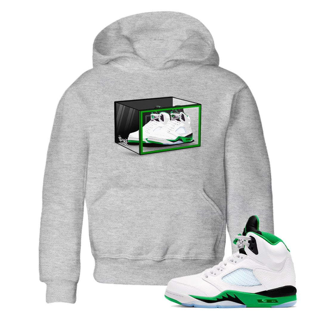 AJ5 Retro Lucky Green shirt to match jordans Shoe Box sneaker tees Air Jordan 5 Retro Lucky Green Drip Gear Zone Casual Crew Neck T-Shirt Baby Toddler Heather Grey 1 T-Shirt